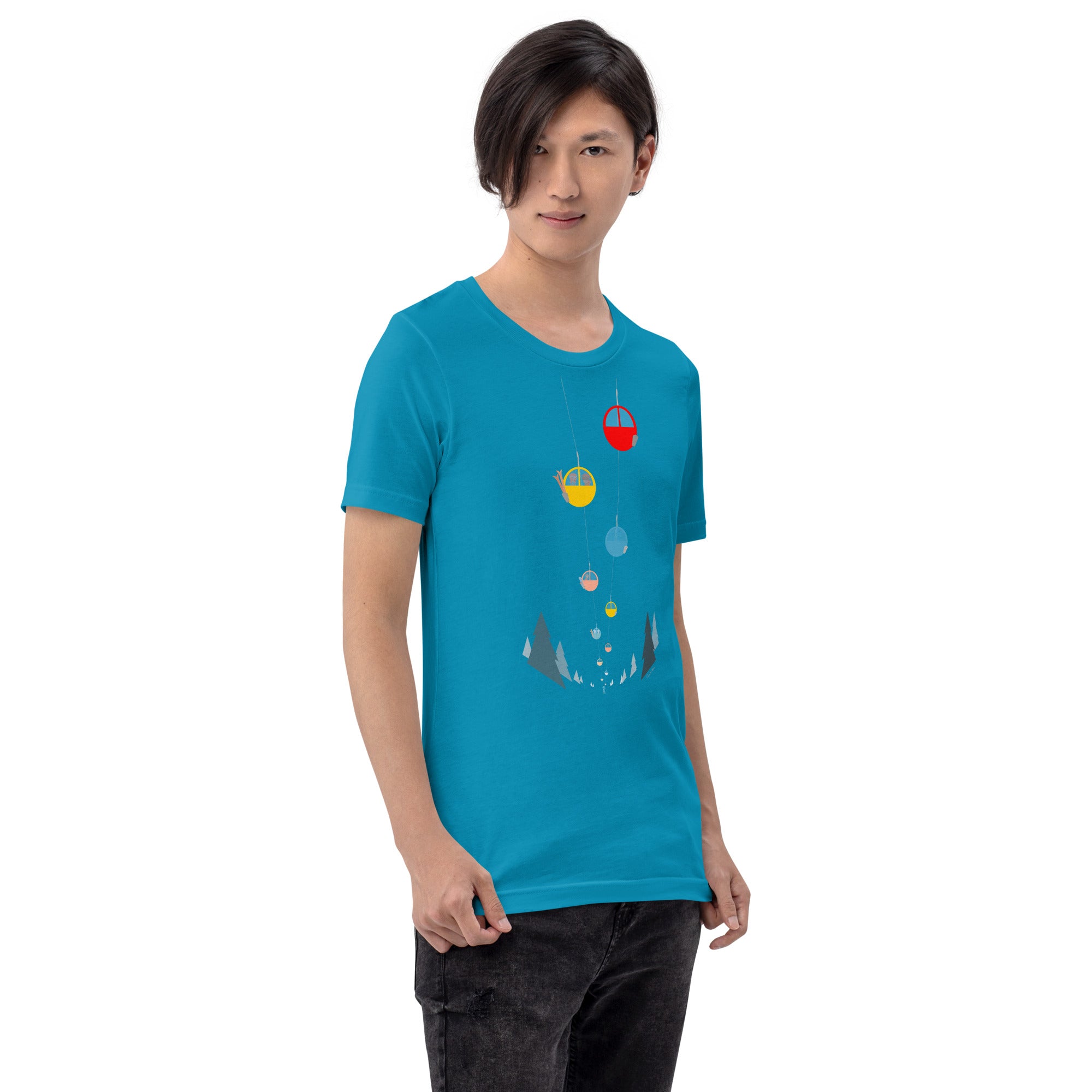 Unisex cotton t-shirt Gondolas in the mist on bright colors