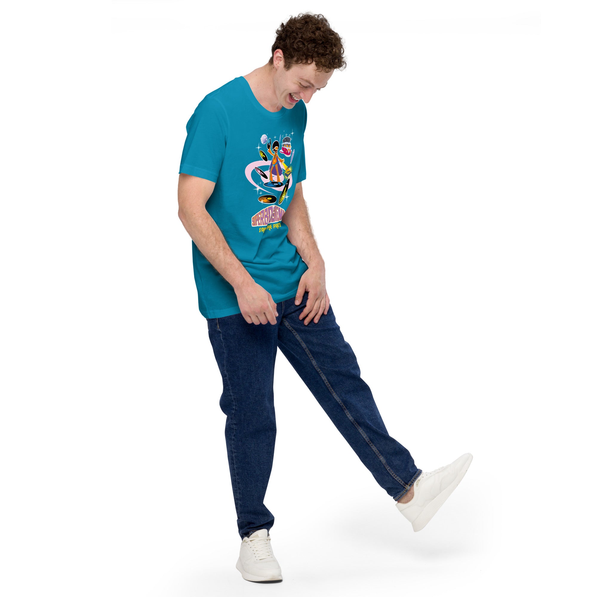 Unisex cotton t-shirt Superboogieman saves the Party on bright colors