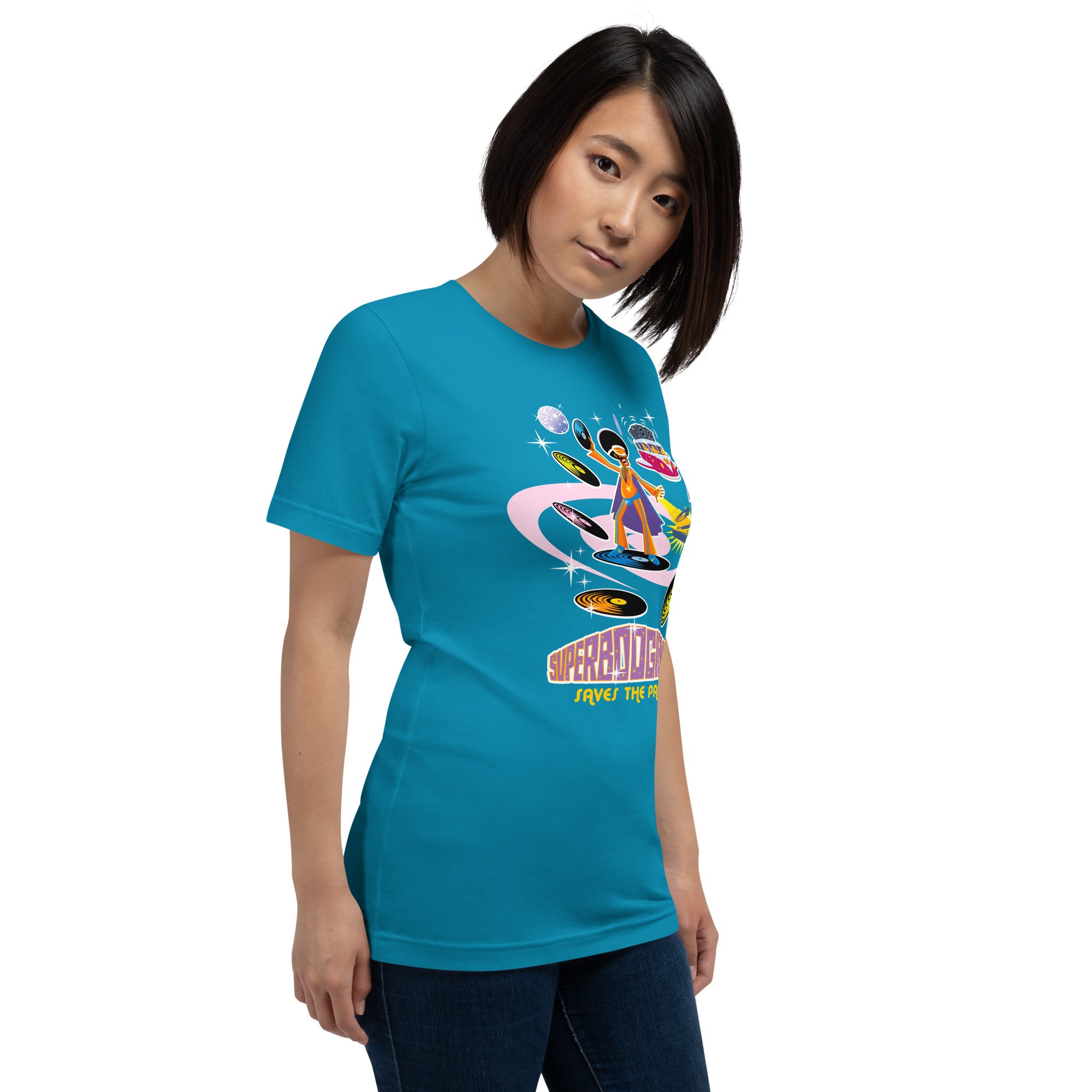 Unisex cotton t-shirt Superboogieman saves the Party on bright colors