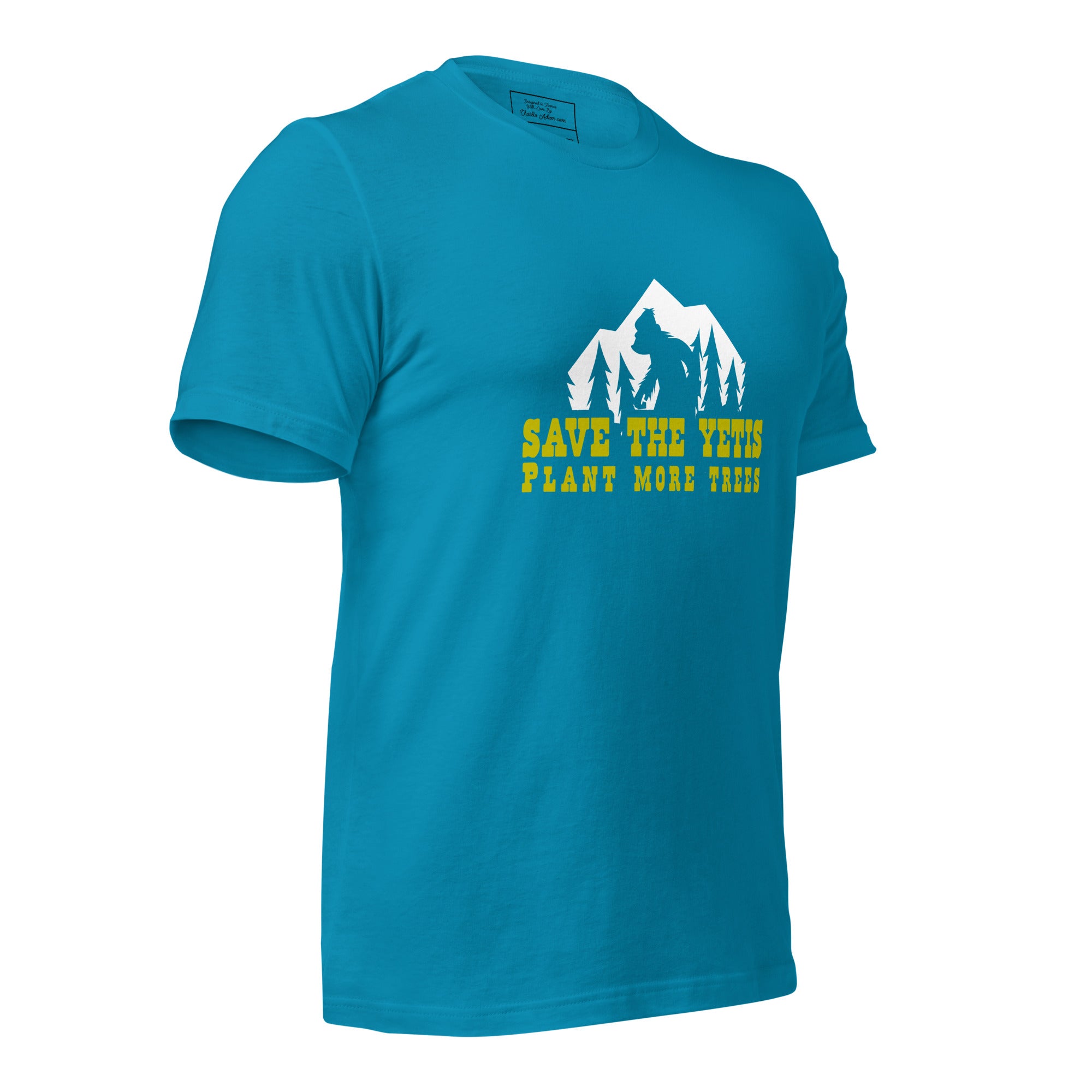 Unisex cotton t-shirt Save the Yetis Plant more Trees on bright colors (front & back)