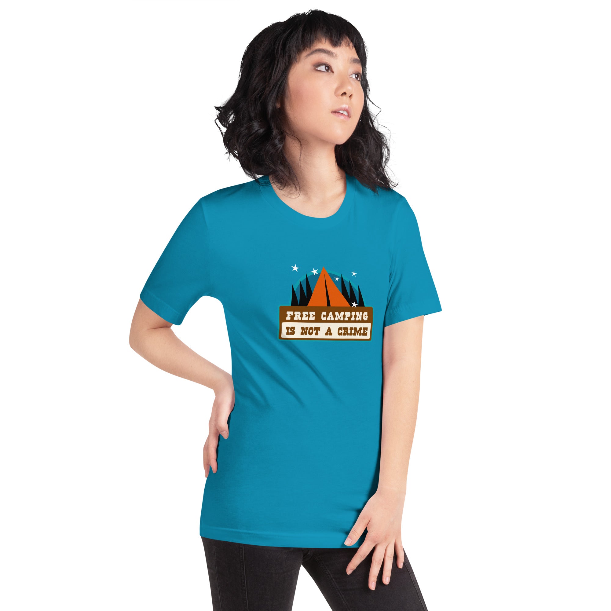 Unisex cotton t-shirt Free Camping is not a Crime on bright colors