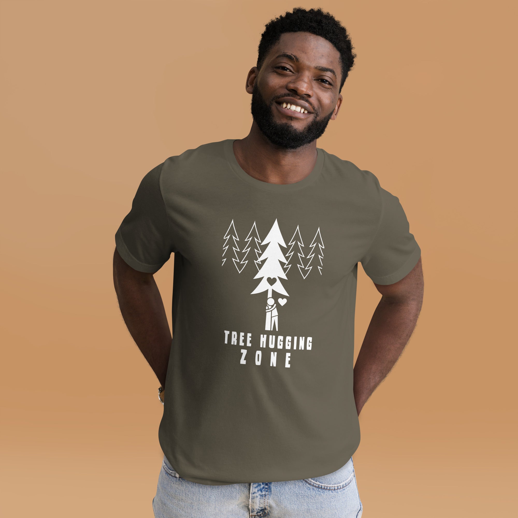 T-shirt en coton unisexe Tree hugging zone sur couleurs foncées