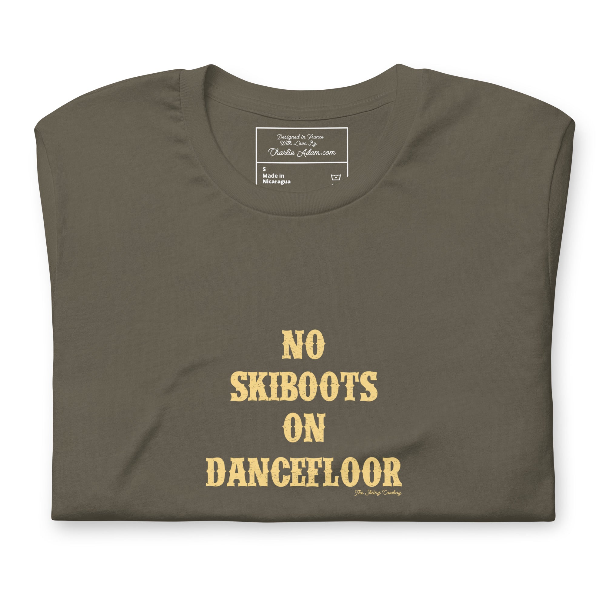 T-shirt en coton unisexe No Skiboots on Dancefloor sur couleurs foncées