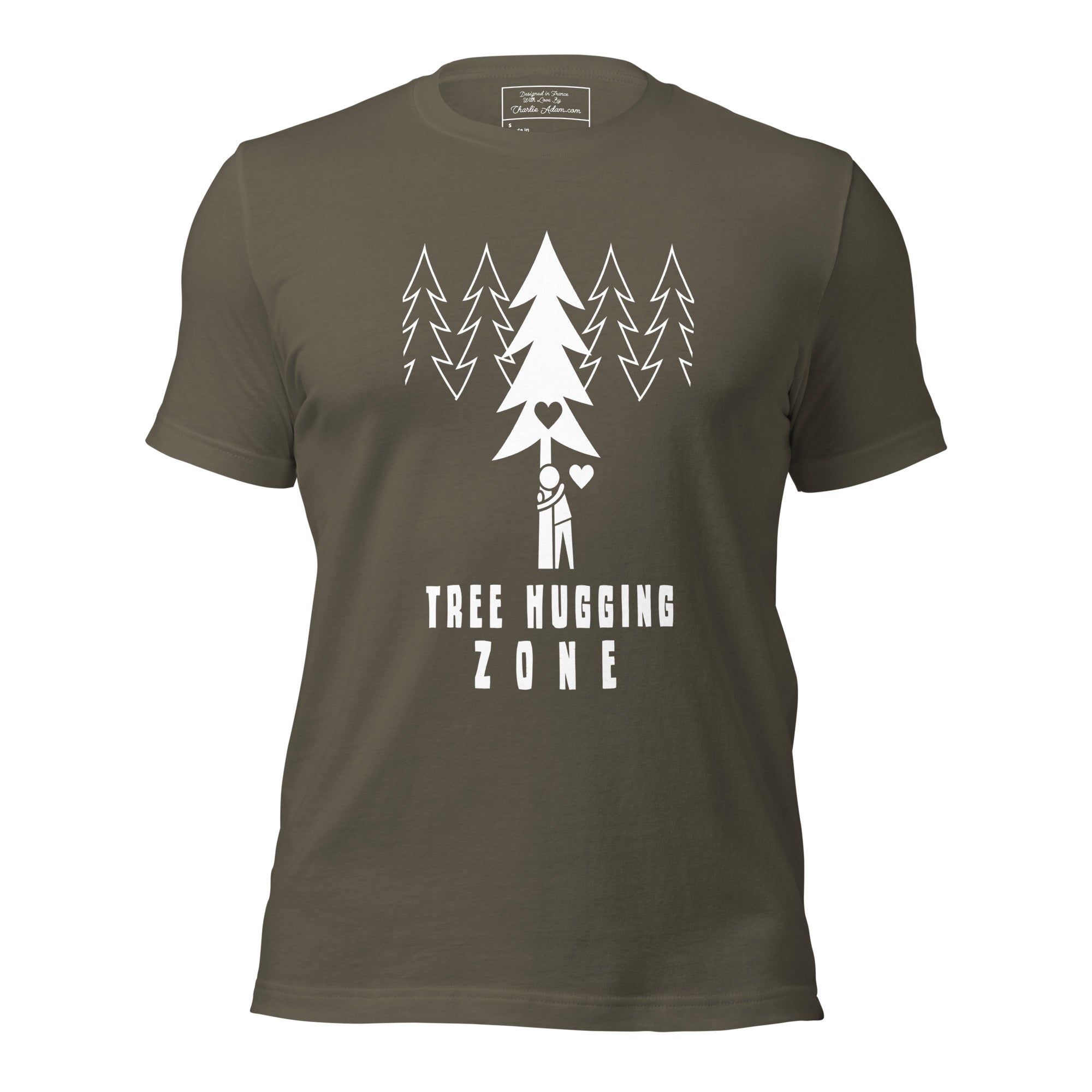 T-shirt en coton unisexe Tree hugging zone sur couleurs foncées