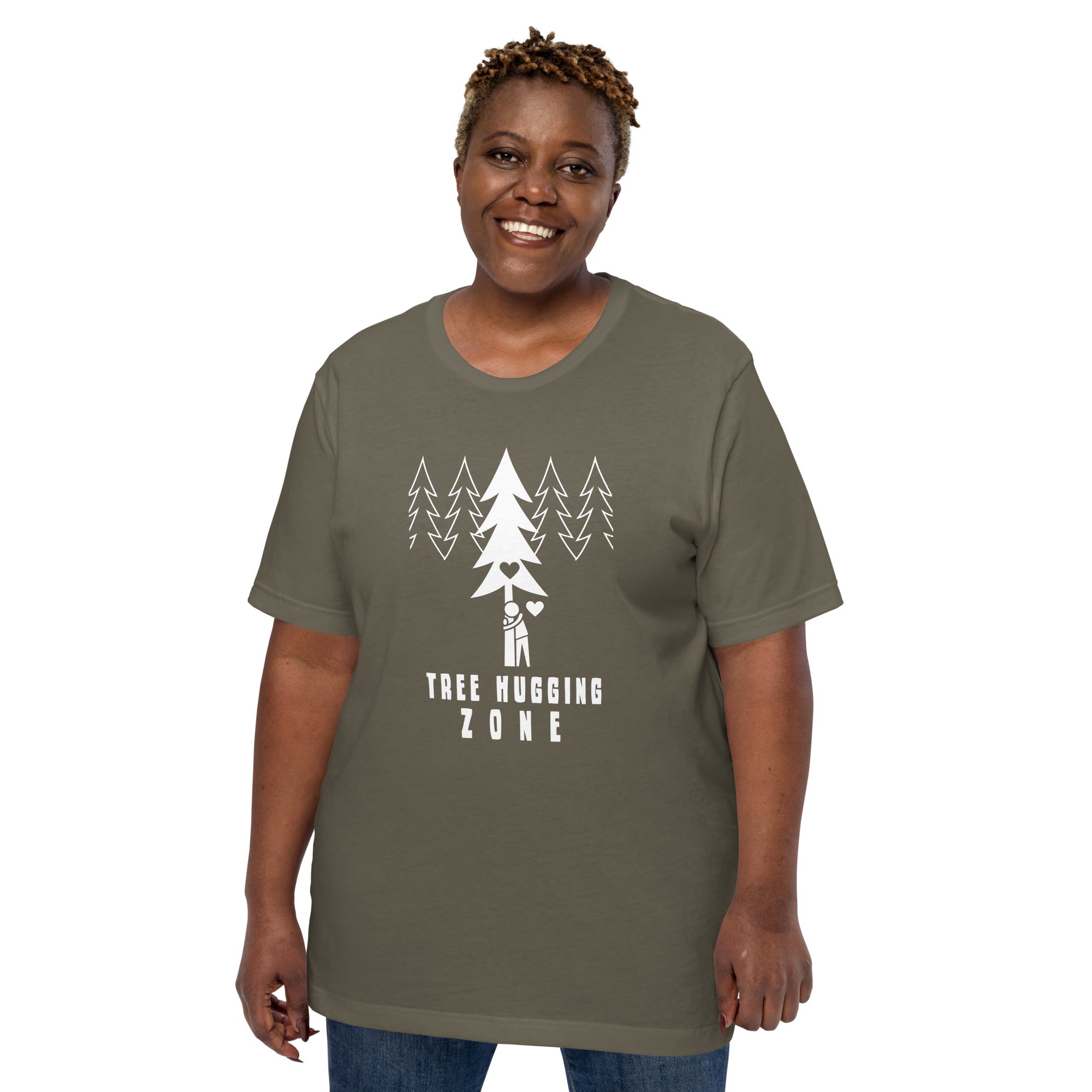 T-shirt en coton unisexe Tree hugging zone sur couleurs foncées