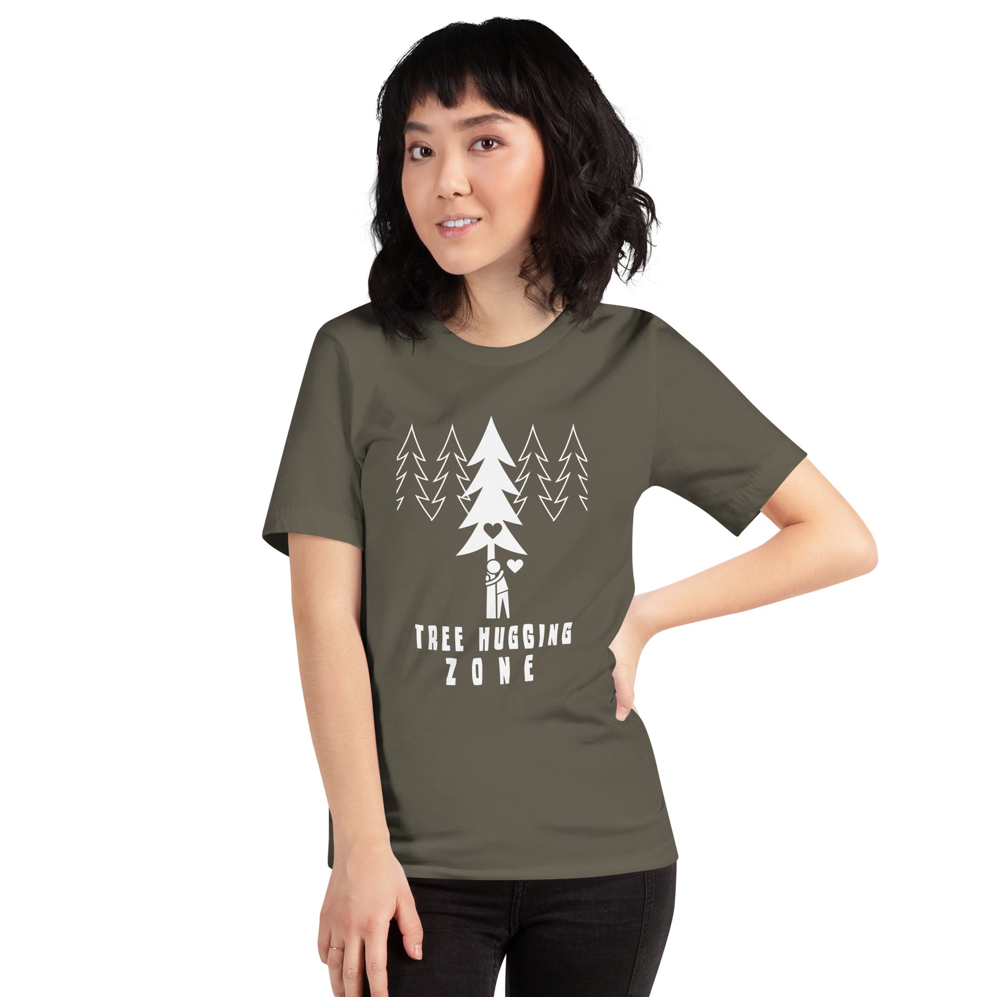 T-shirt en coton unisexe Tree hugging zone sur couleurs foncées