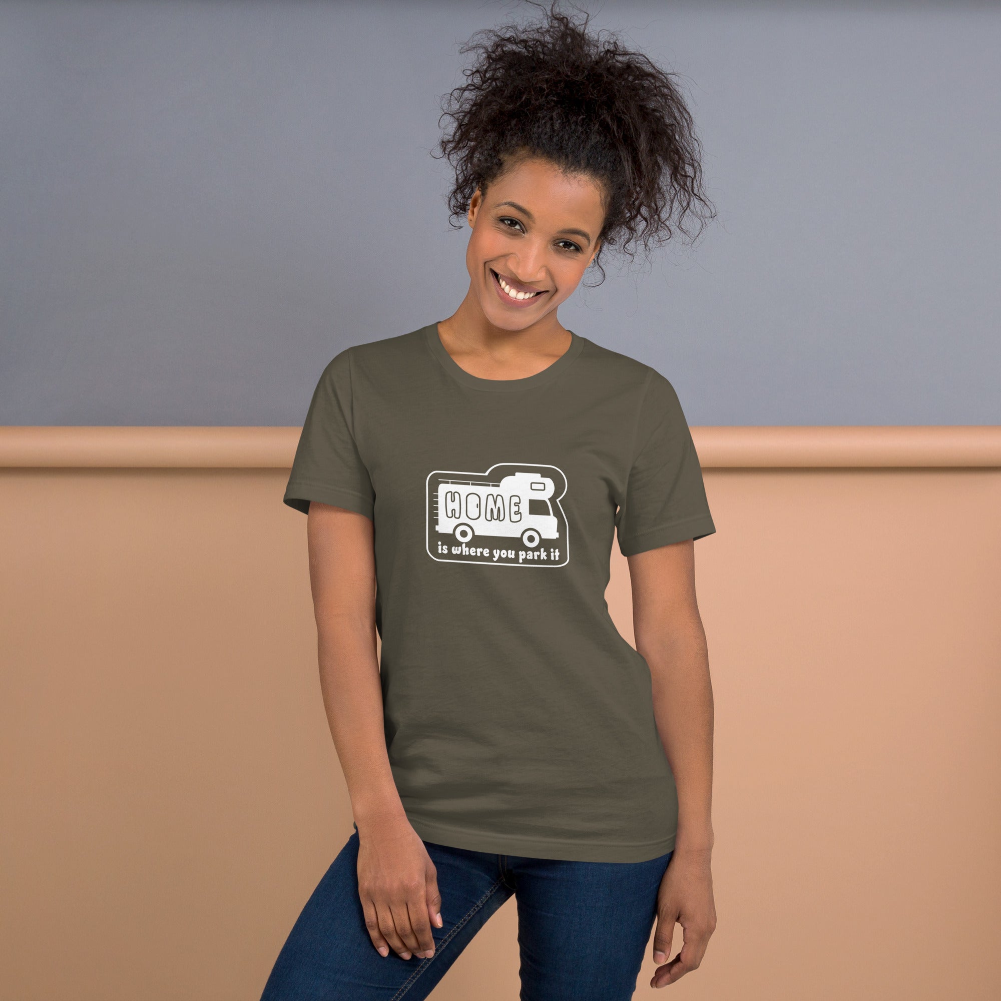 Unisex cotton t-shirt Bold Camper Van on greens