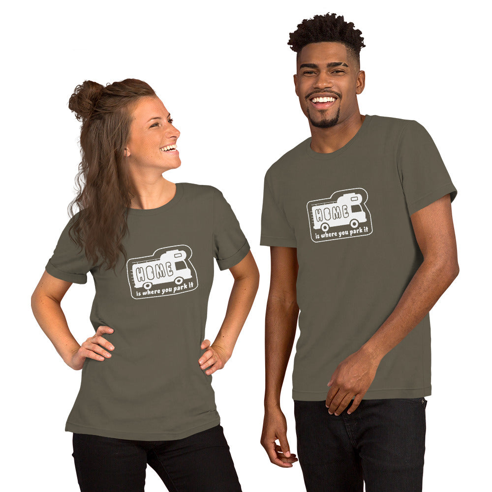 Unisex cotton t-shirt Bold Camper Van on greens