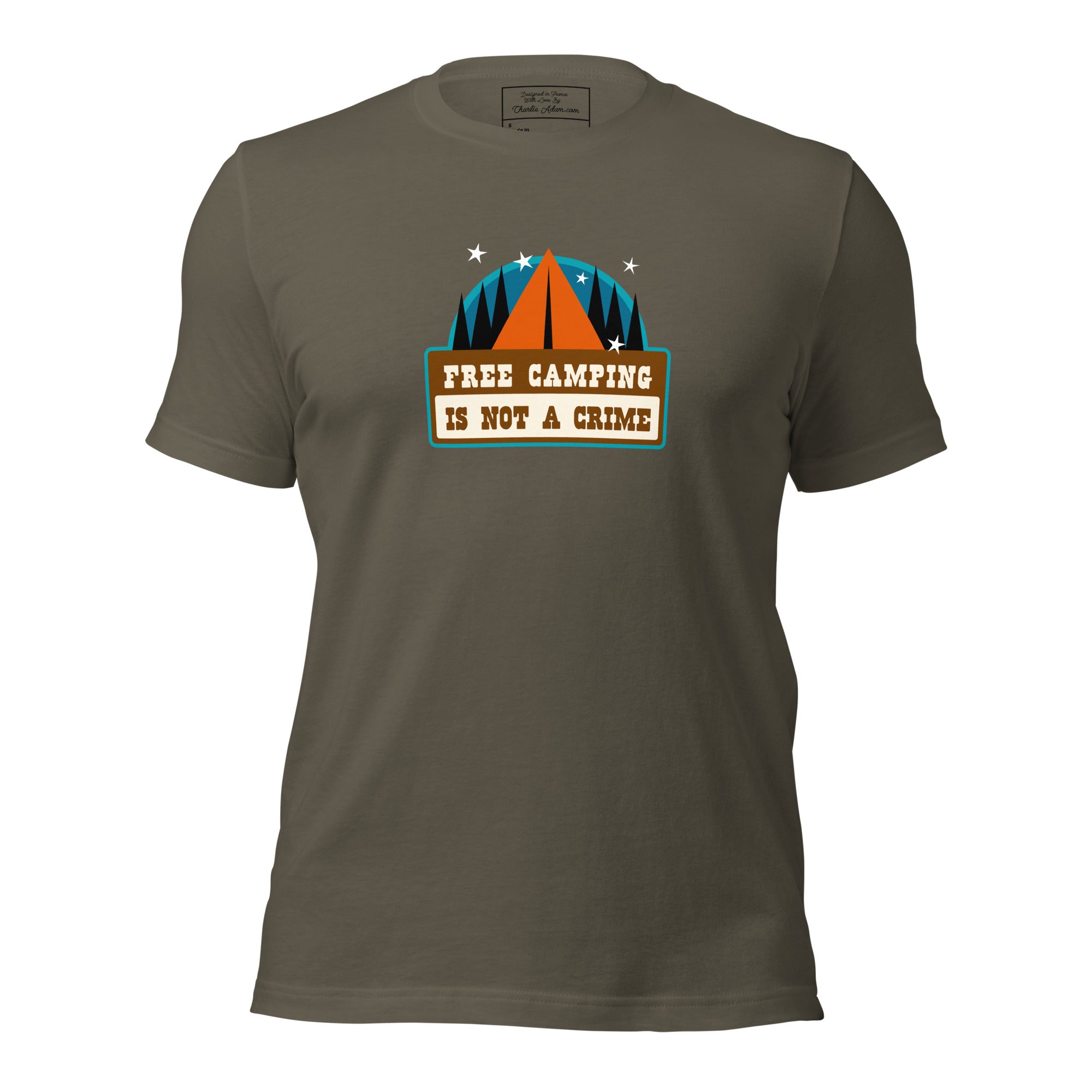 Unisex cotton t-shirt Free Camping is not a Crime on greens