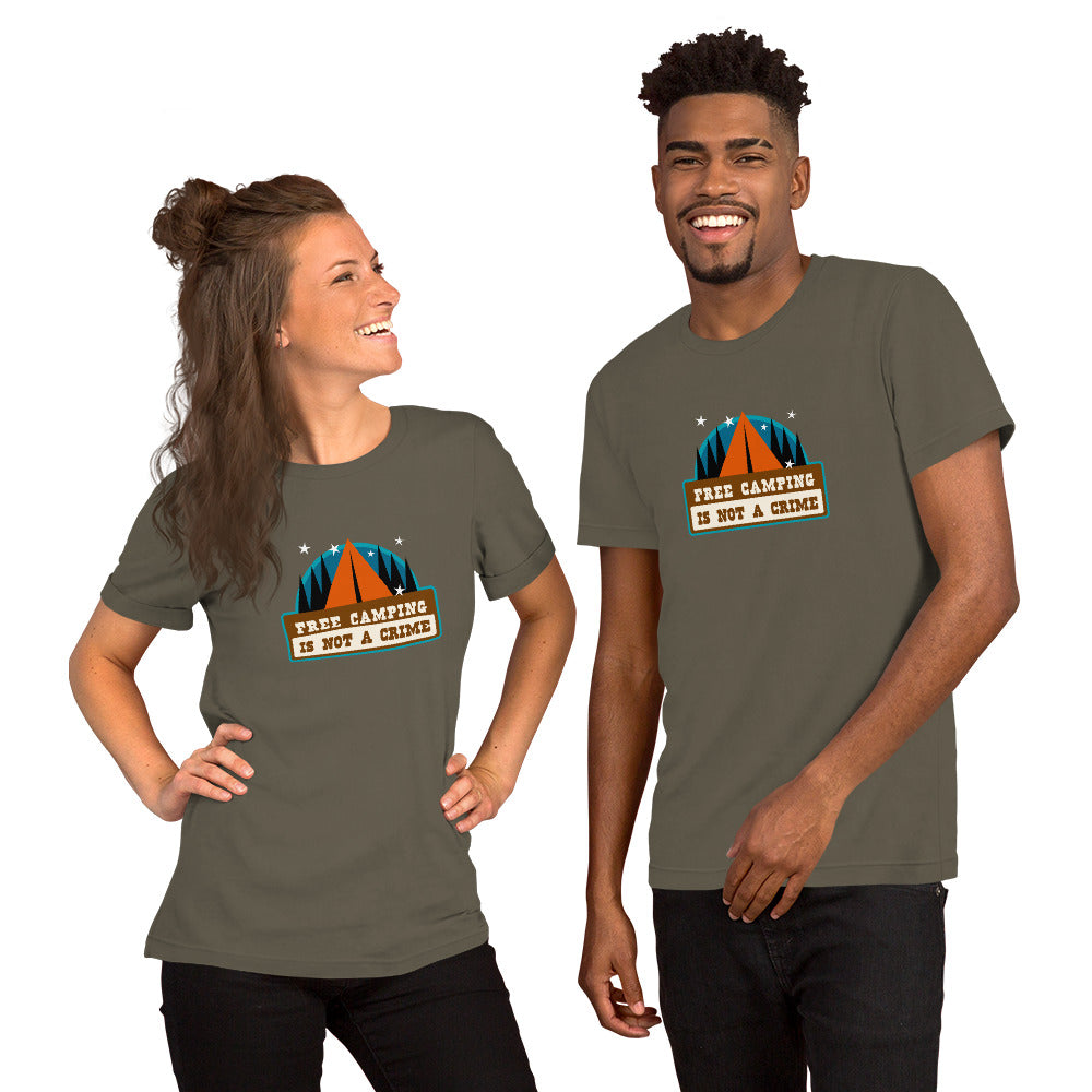 Unisex cotton t-shirt Free Camping is not a Crime on greens