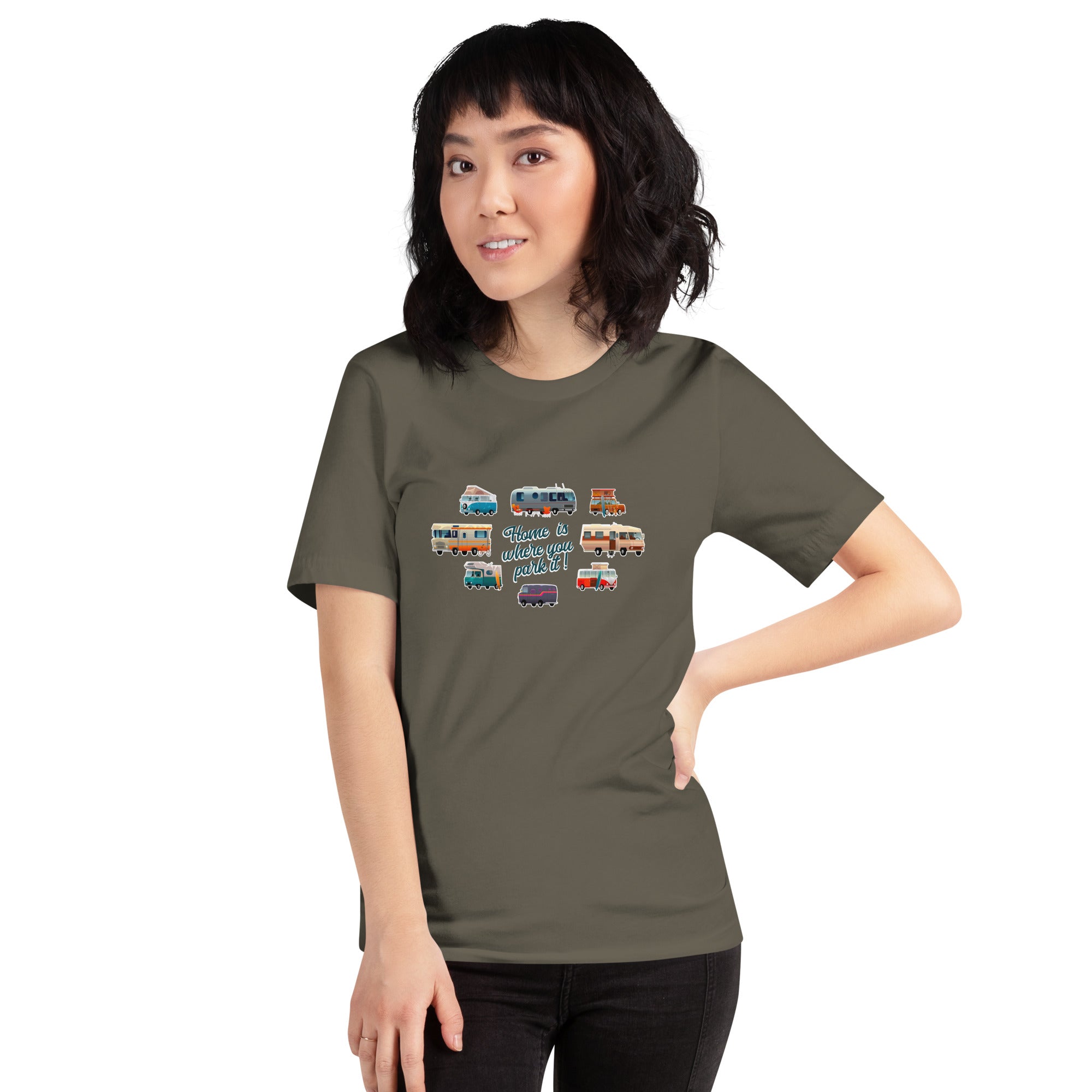 T-shirt en coton unisexe Square Vintage Campers sur verts