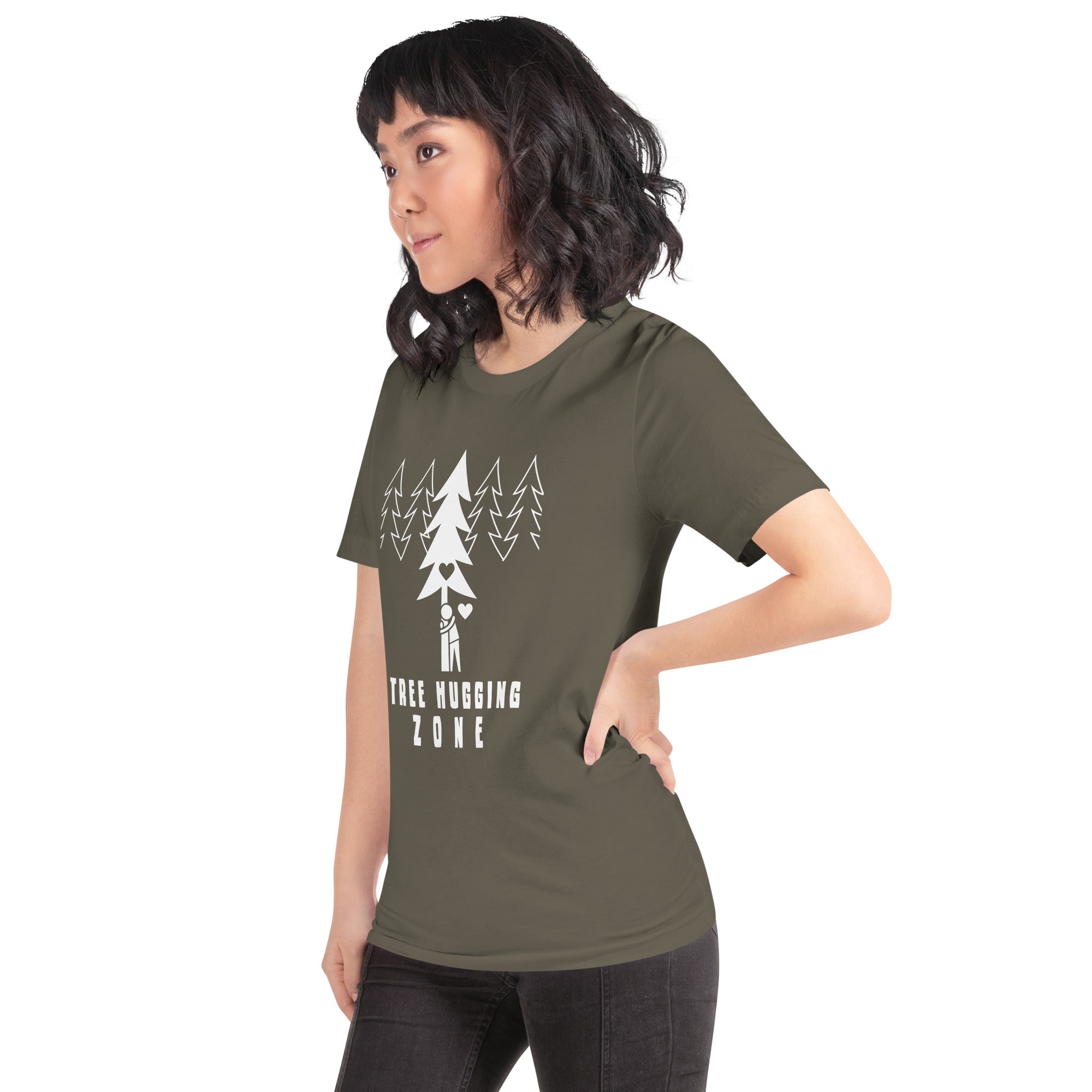 T-shirt en coton unisexe Tree hugging zone sur couleurs foncées