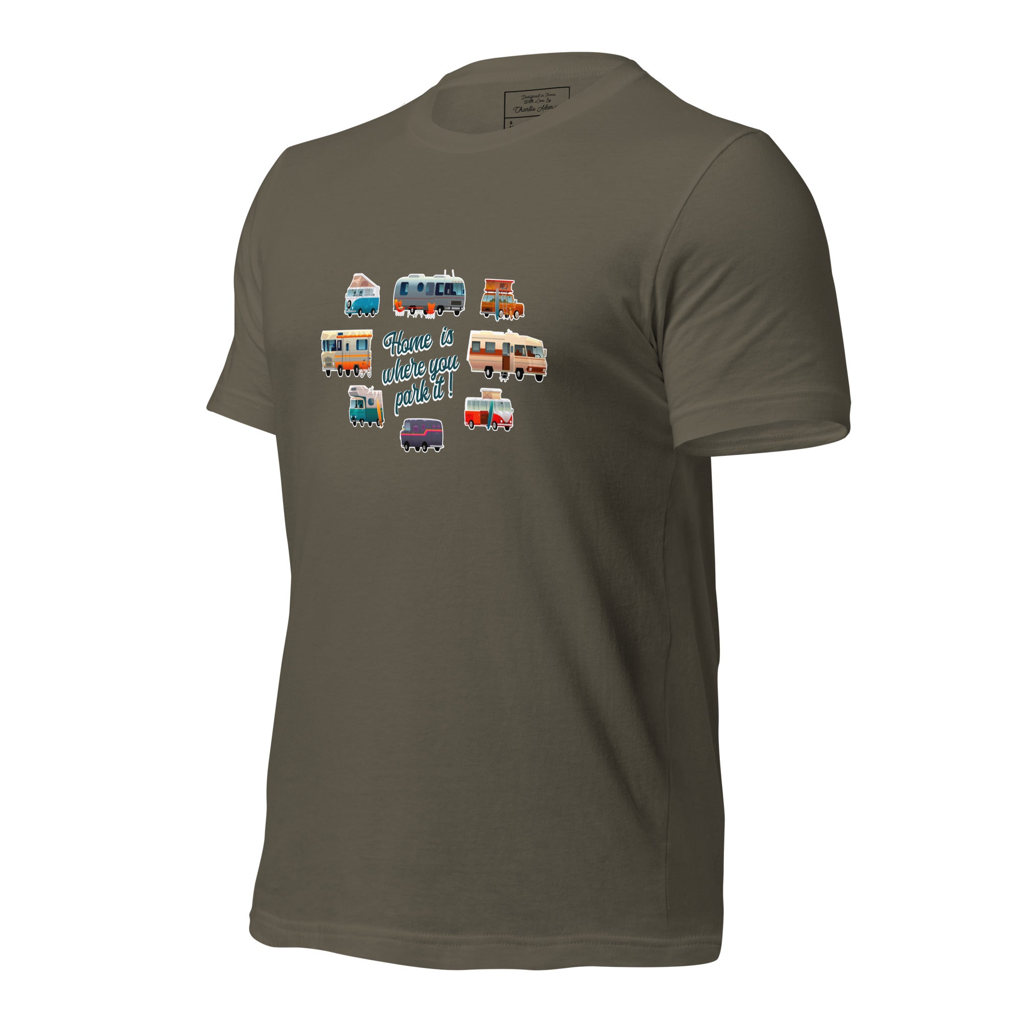 T-shirt en coton unisexe Square Vintage Campers sur verts