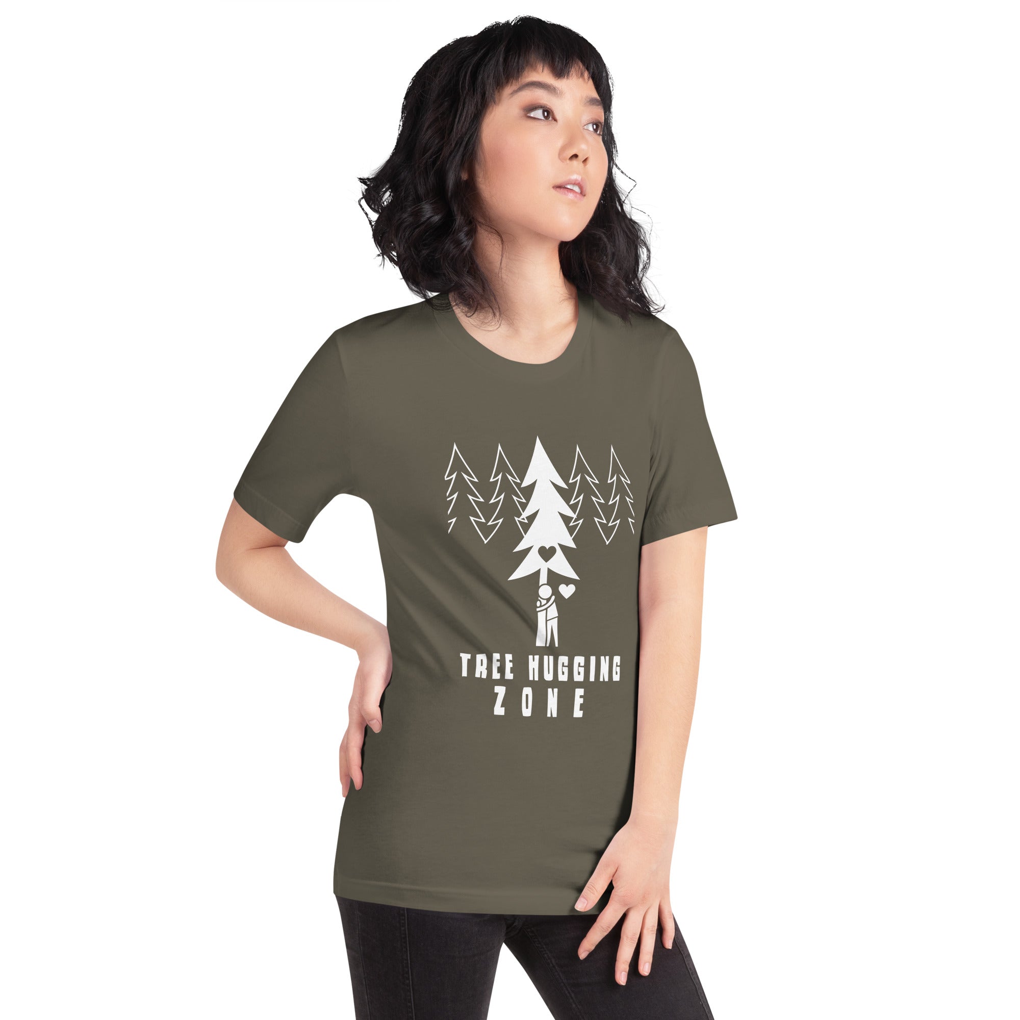 T-shirt en coton unisexe Tree hugging zone sur couleurs foncées