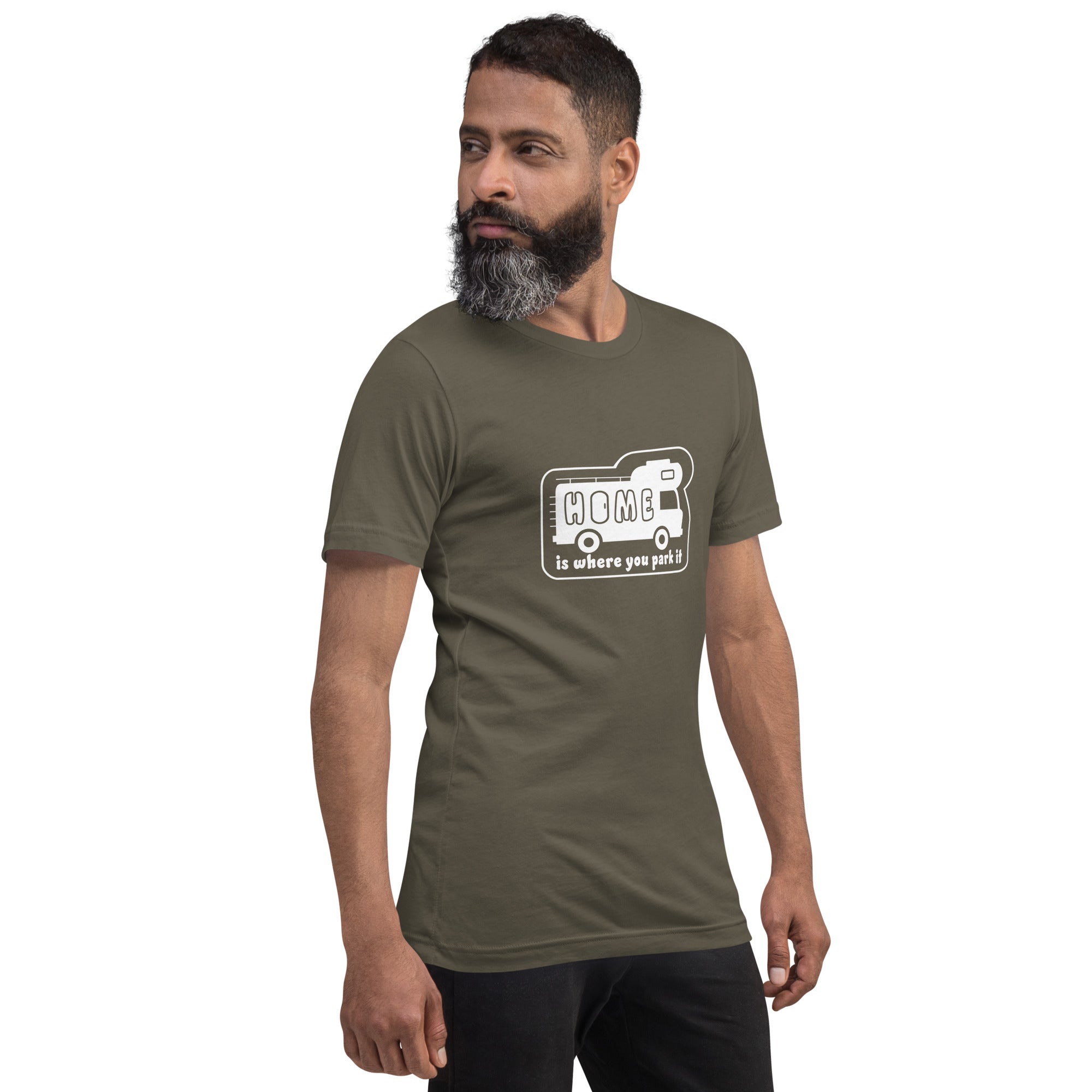 Unisex cotton t-shirt Bold Camper Van on greens