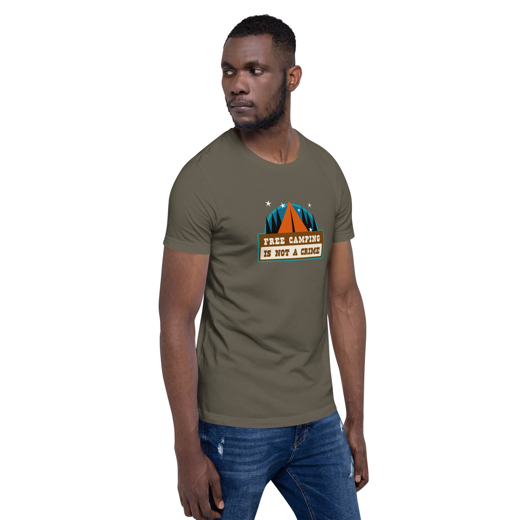 Unisex cotton t-shirt Free Camping is not a Crime on greens