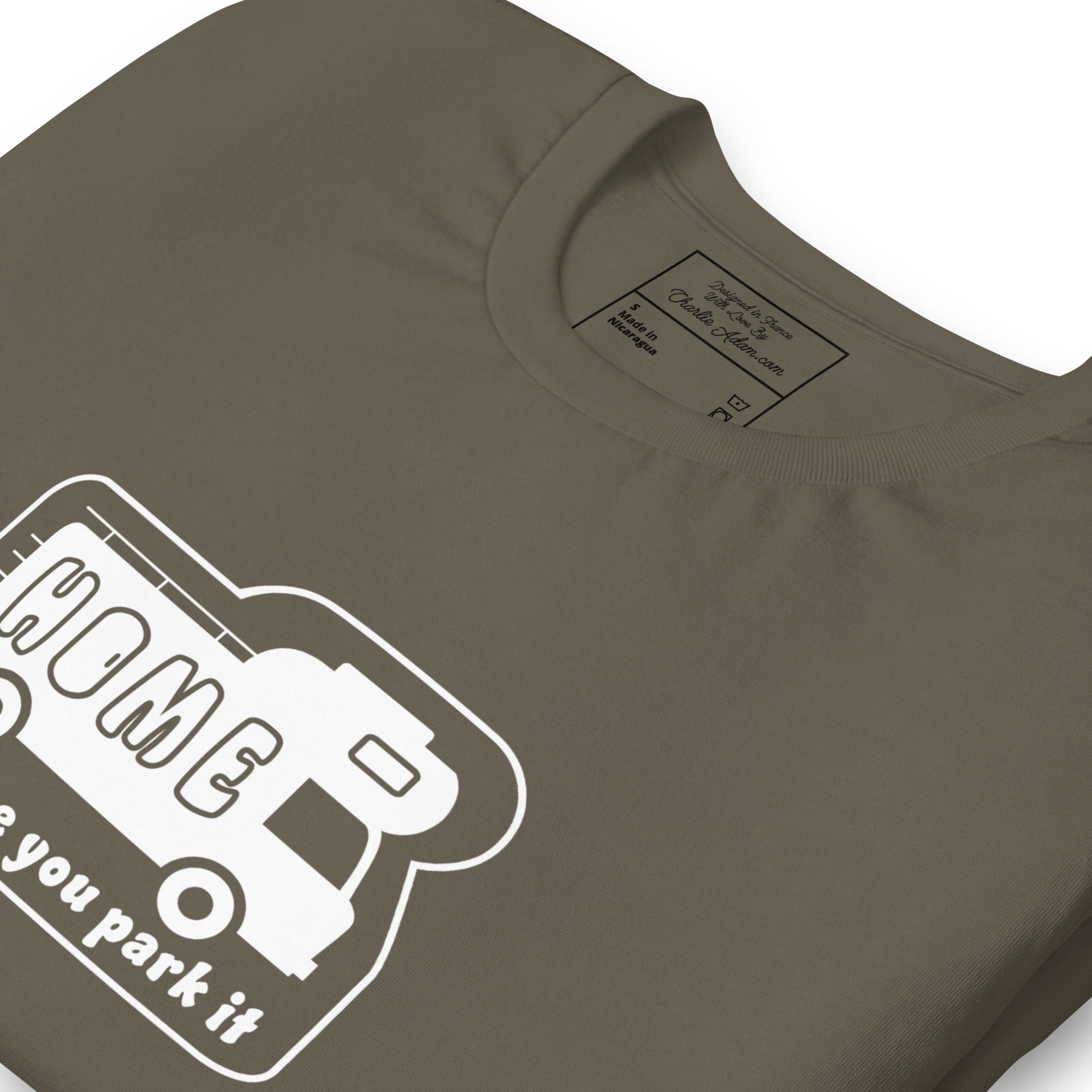 Unisex cotton t-shirt Bold Camper Van on greens