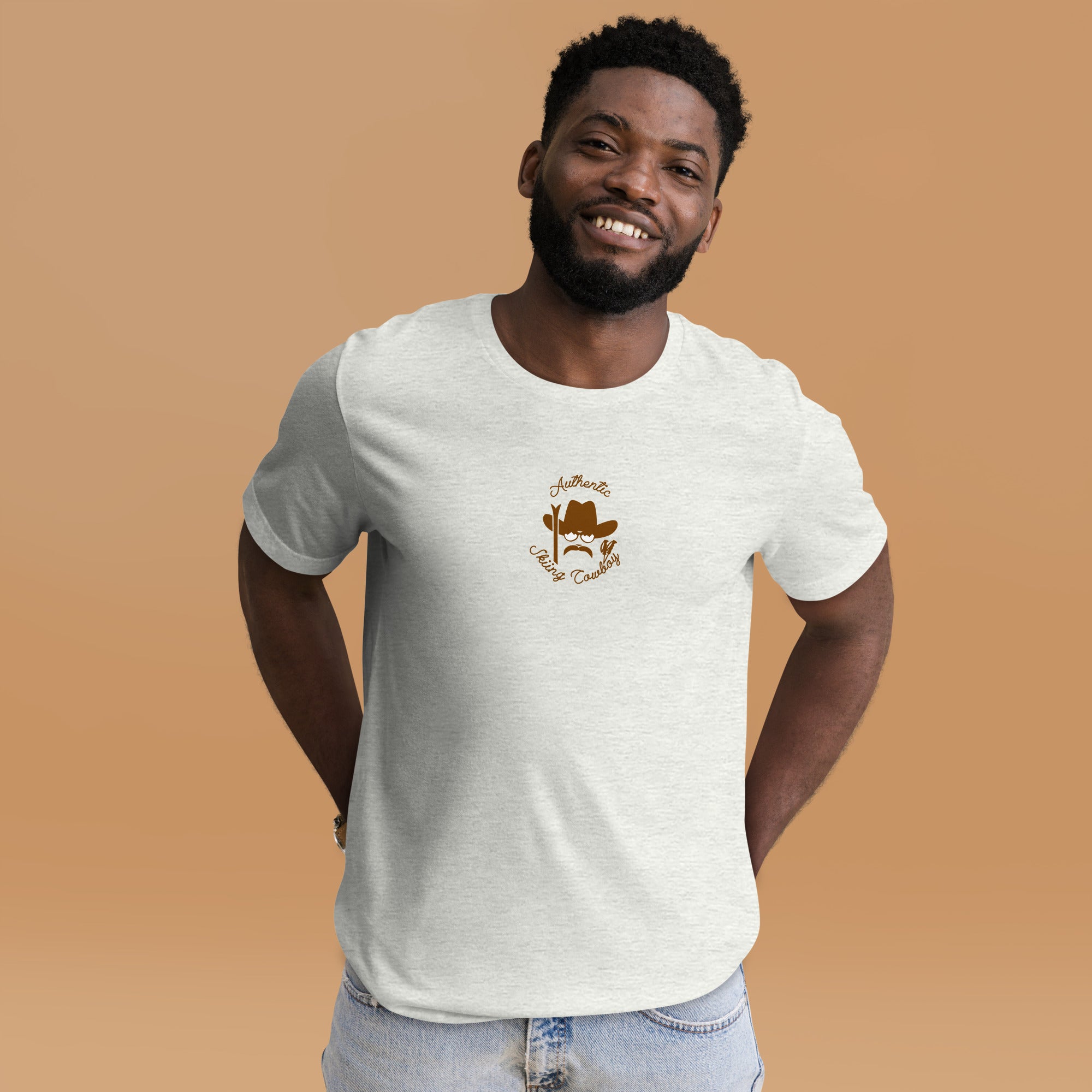 T-shirt en coton unisexe Authentic Skiing Cowboy sur couleurs claires