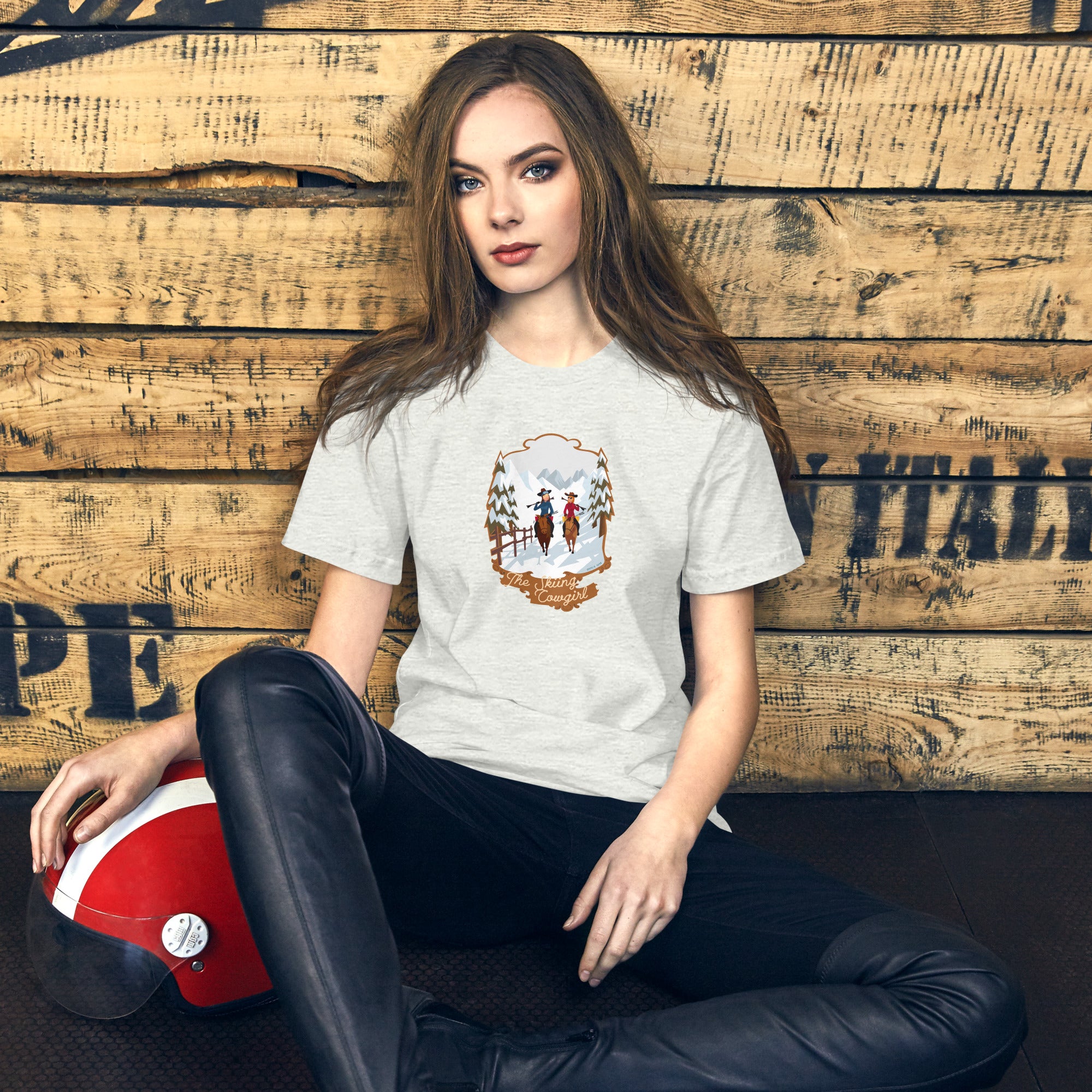 Unisex cotton t-shirt The Skiing Cowgirl on light colors