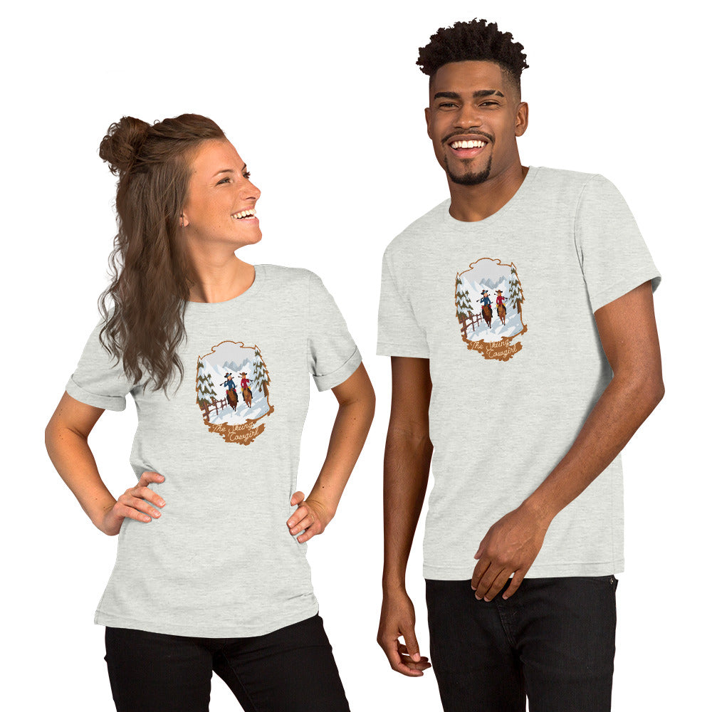 Unisex cotton t-shirt The Skiing Cowgirl on light colors