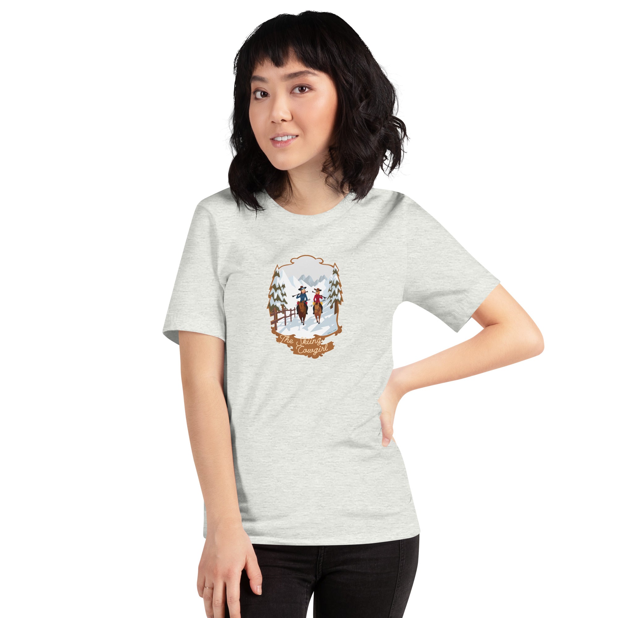 T-shirt en coton unisexe The Skiing Cowgirl sur fond clair