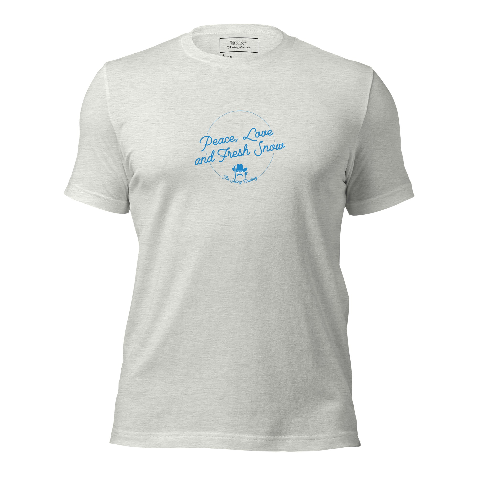 T-shirt en coton unisexe Peace, Love and Fresh Snow sur couleurs claires