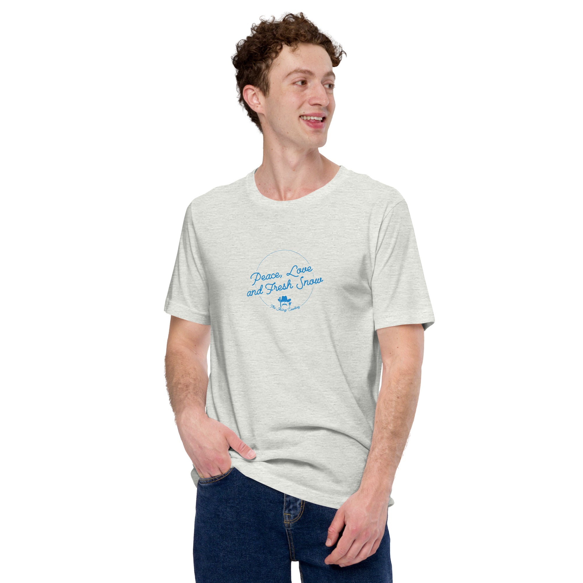 T-shirt en coton unisexe Peace, Love and Fresh Snow sur couleurs claires