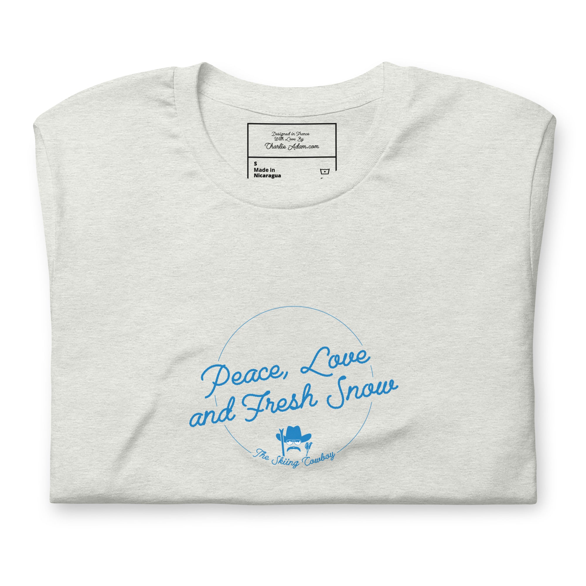 T-shirt en coton unisexe Peace, Love and Fresh Snow sur couleurs claires