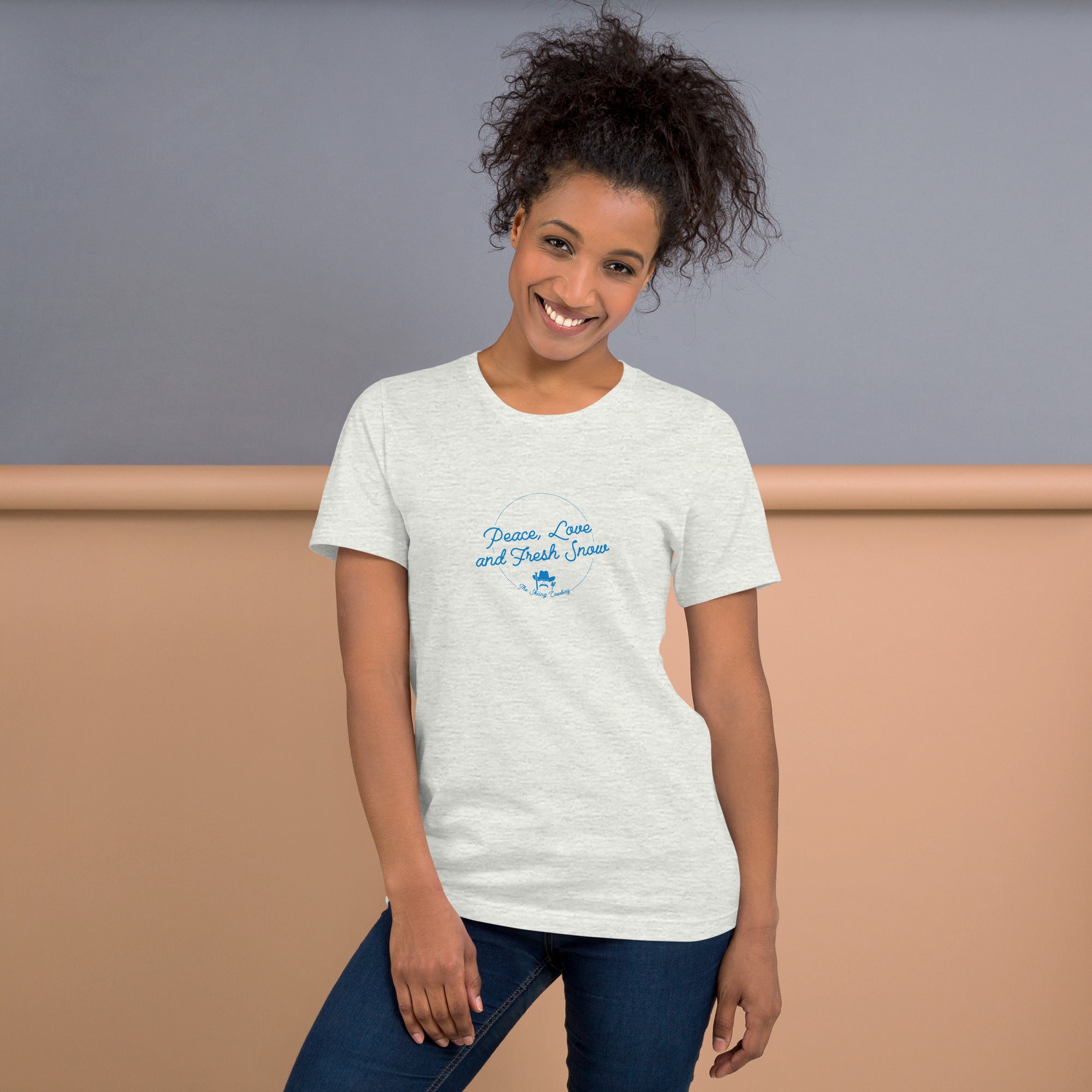 T-shirt en coton unisexe Peace, Love and Fresh Snow sur couleurs claires