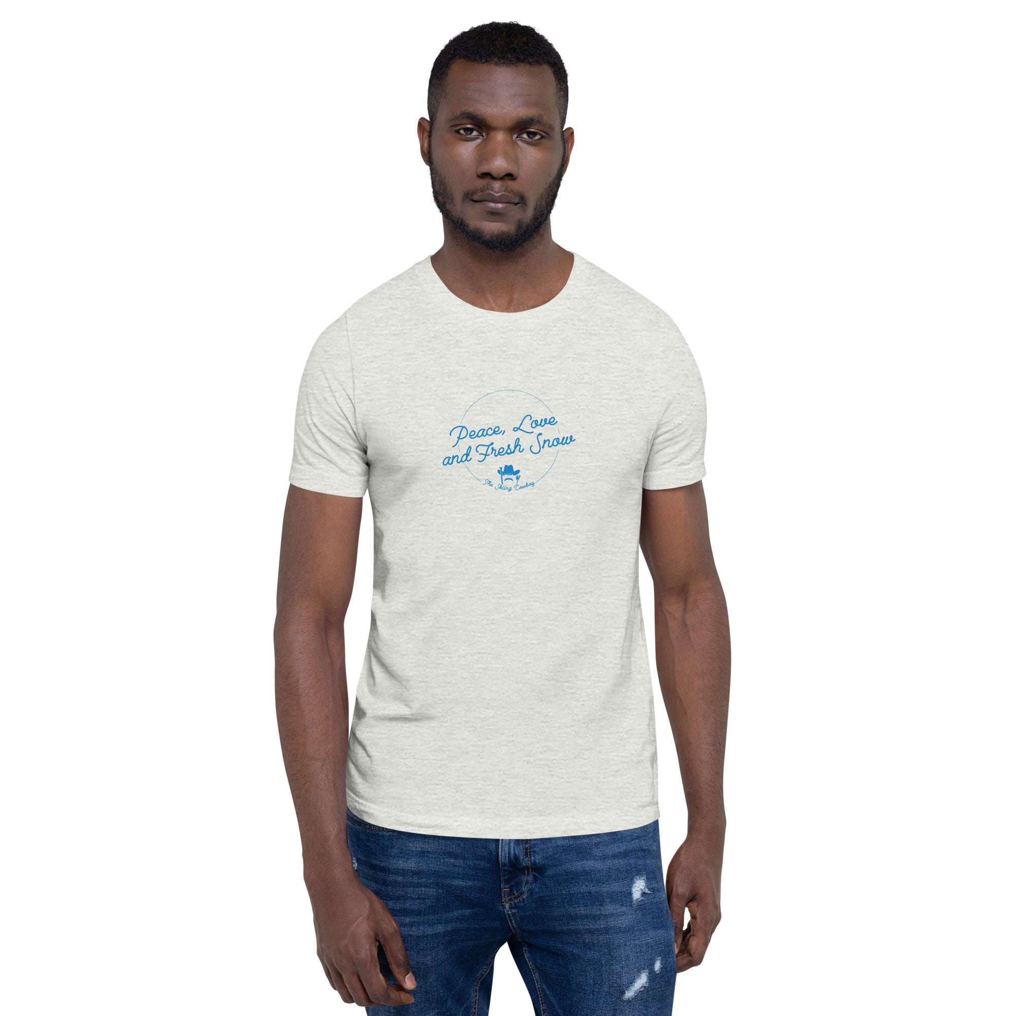 T-shirt en coton unisexe Peace, Love and Fresh Snow sur couleurs claires