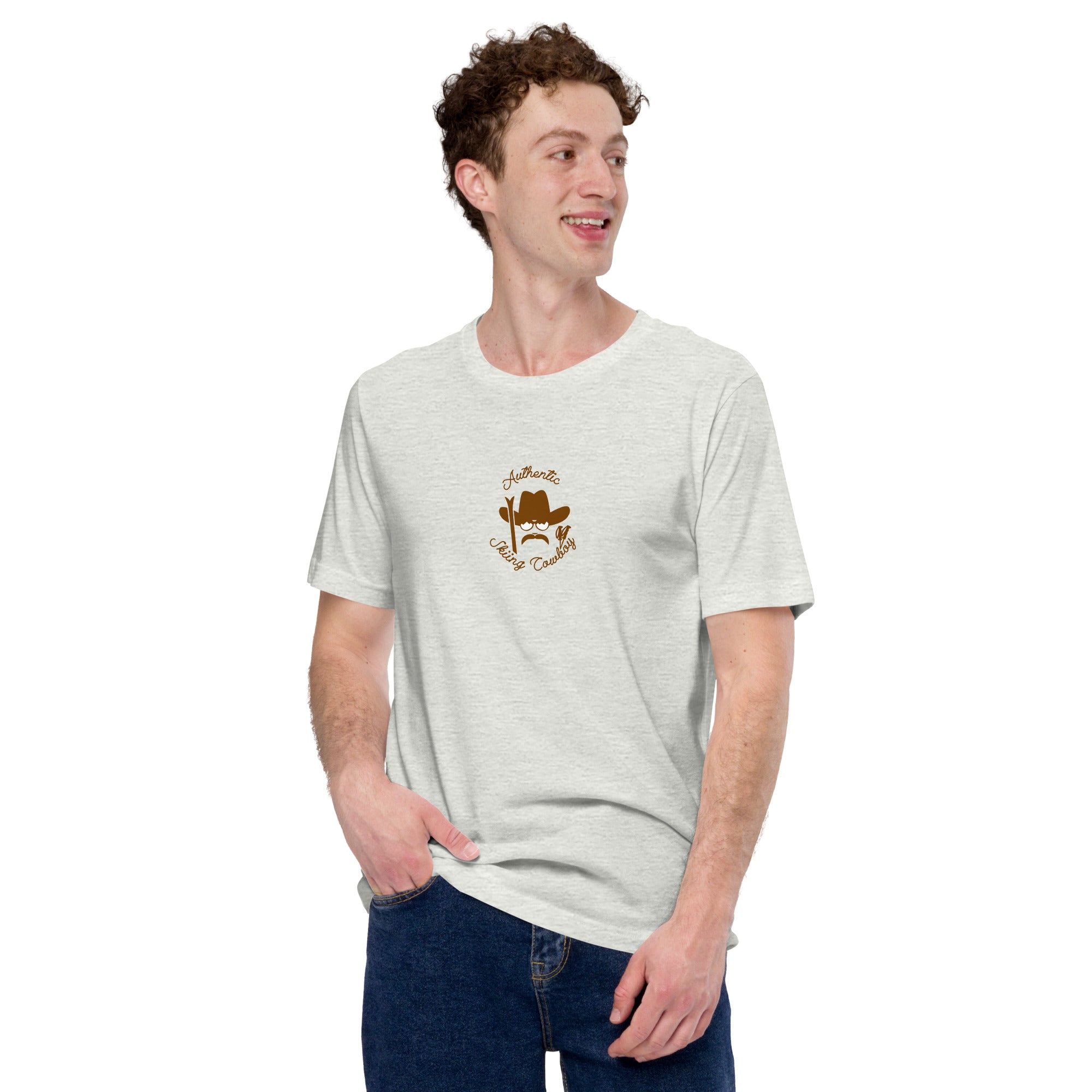 T-shirt en coton unisexe Authentic Skiing Cowboy sur couleurs claires