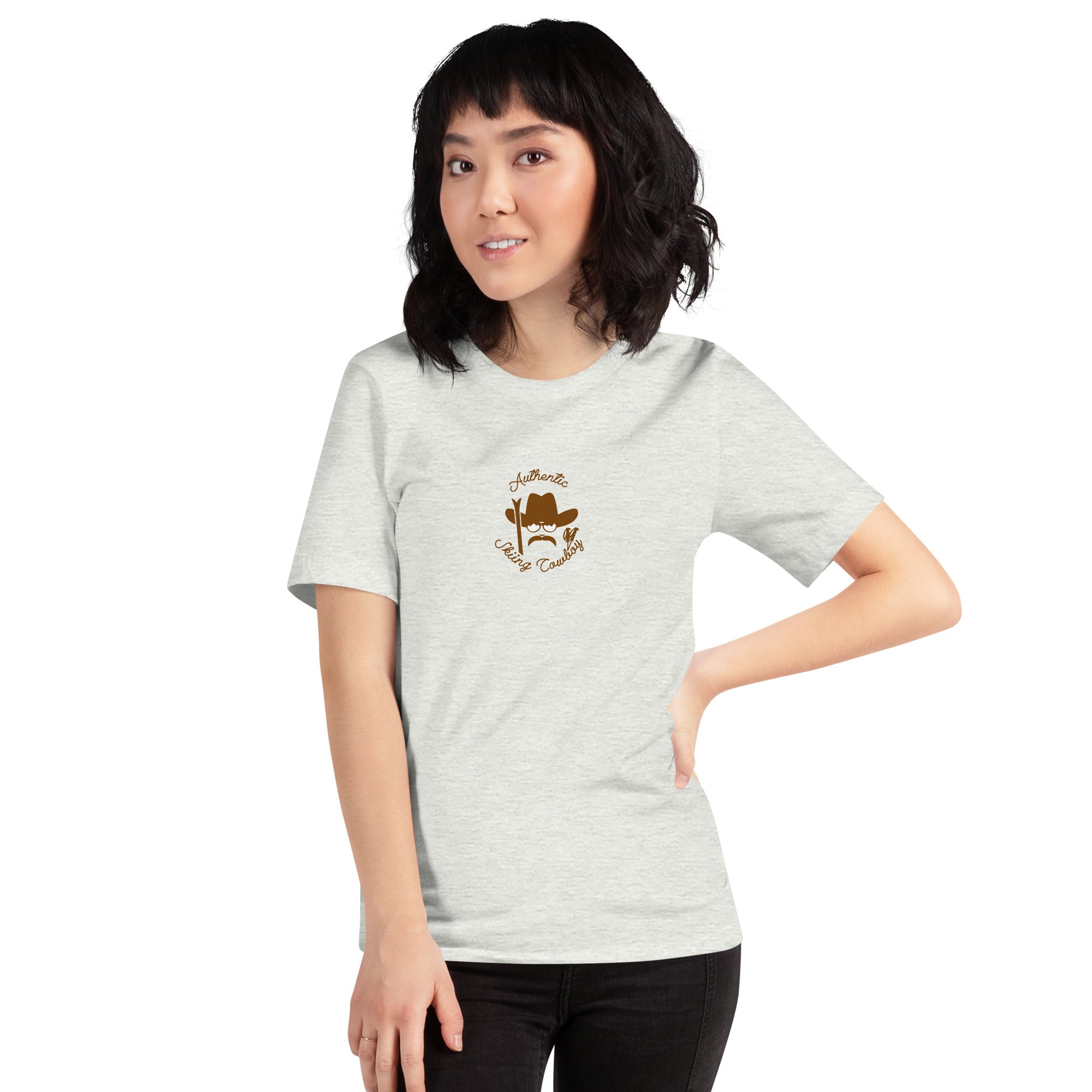 T-shirt en coton unisexe Authentic Skiing Cowboy sur couleurs claires