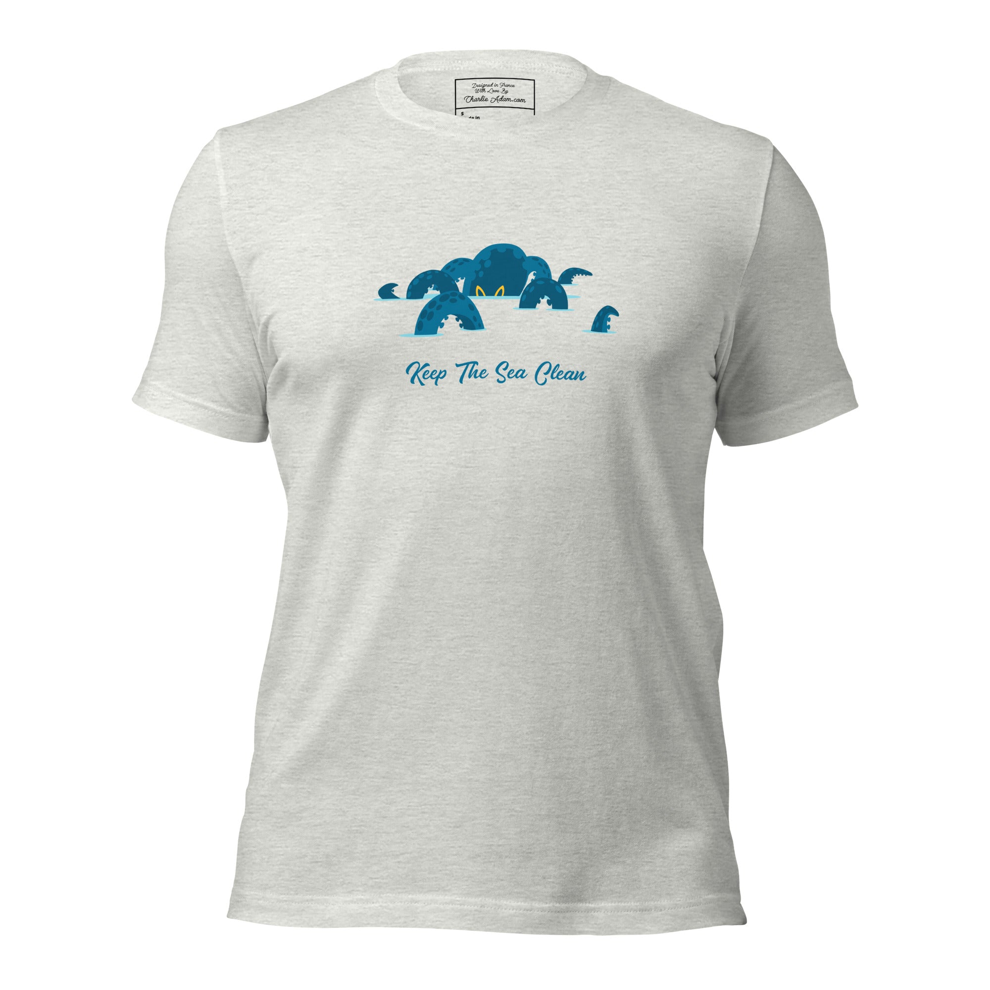 T-shirt en coton unisexe Octopus Blue sur couleurs chinées claires