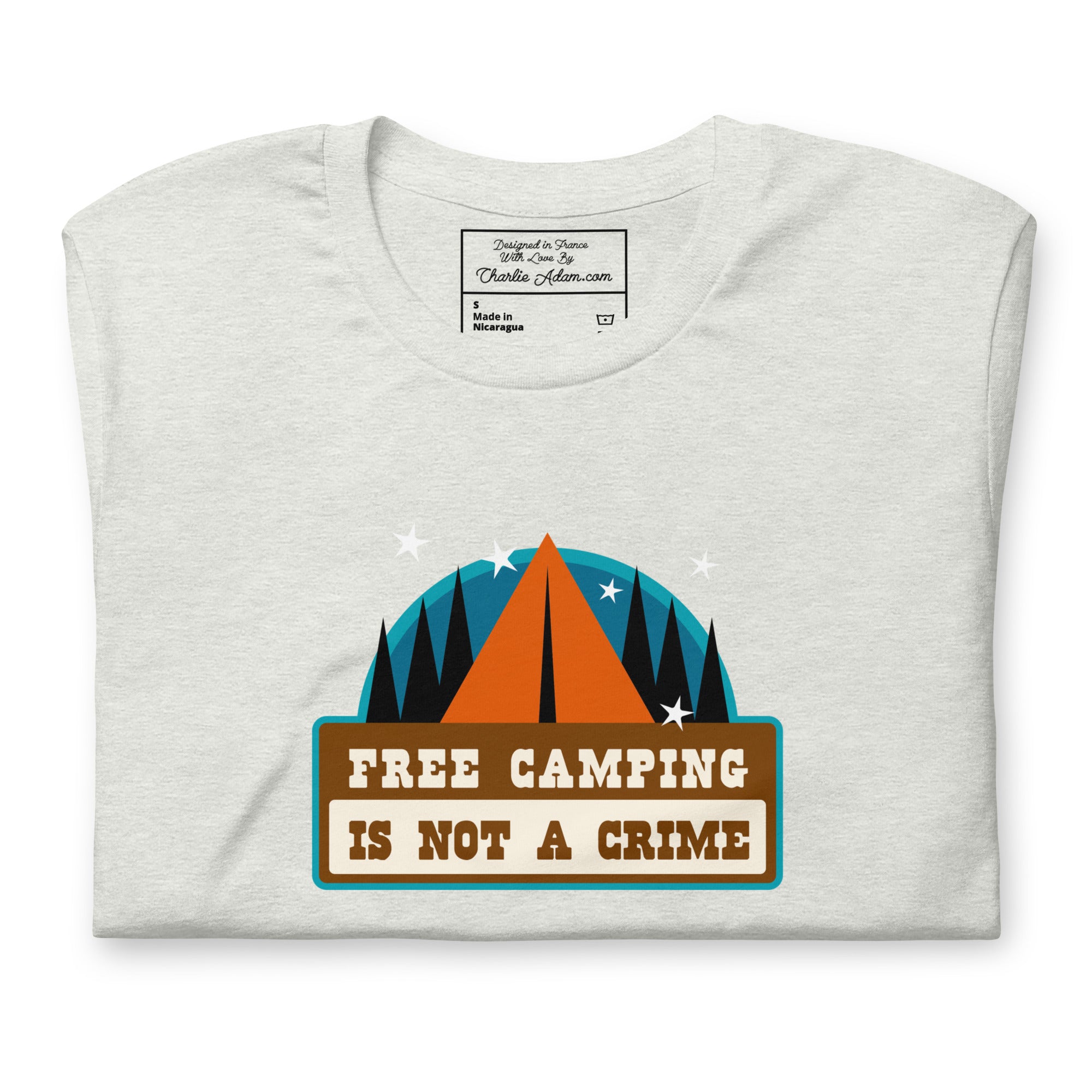 T-shirt en coton unisexe Free camping is not a crime sur couleurs chinées claires