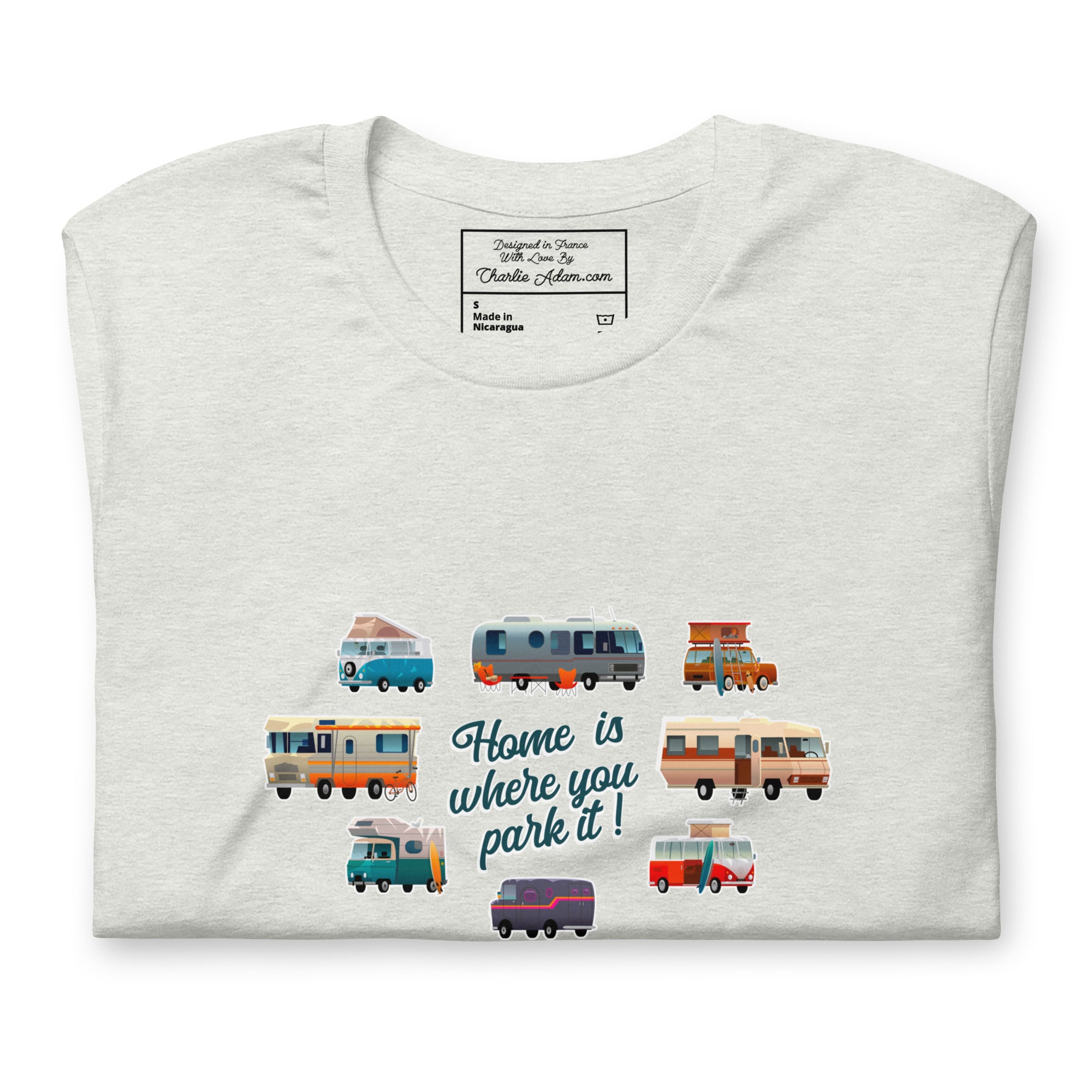 T-shirt en coton unisexe Square Vintage Campers sur couleurs chinées claires