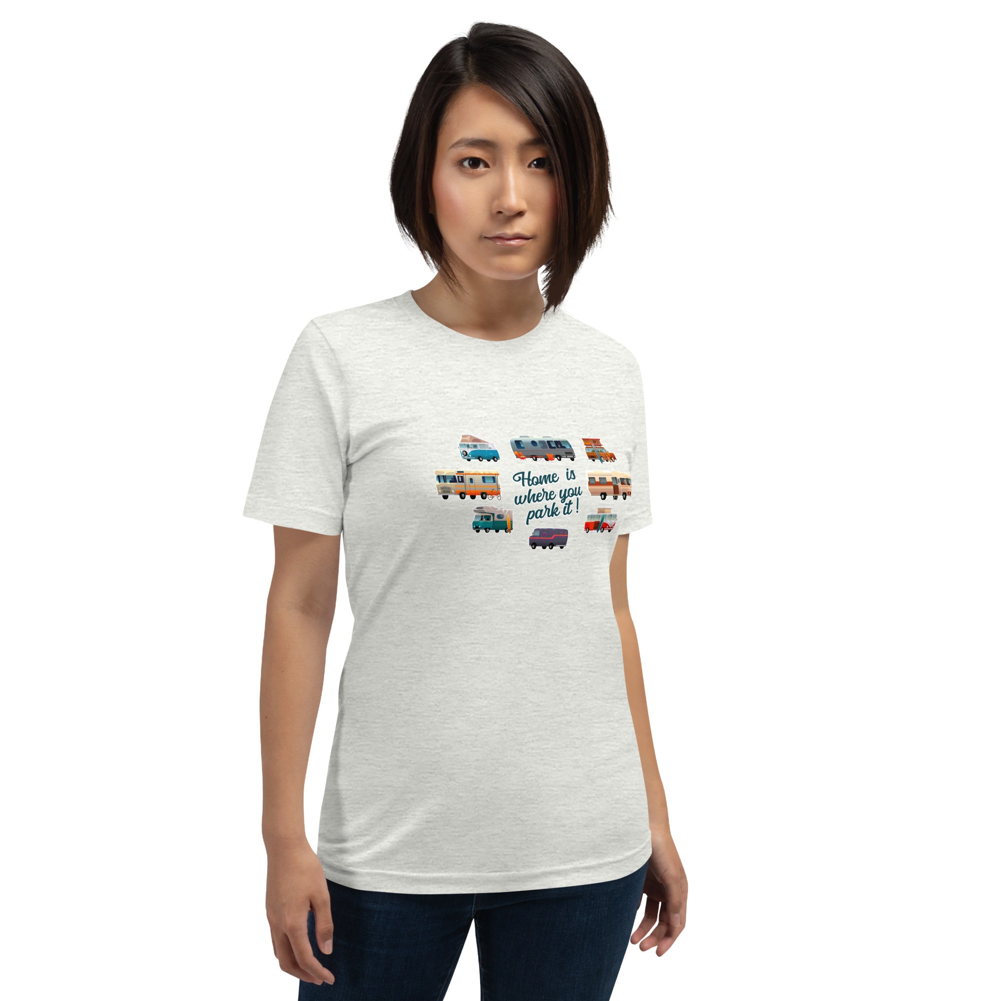 T-shirt en coton unisexe Square Vintage Campers sur couleurs chinées claires