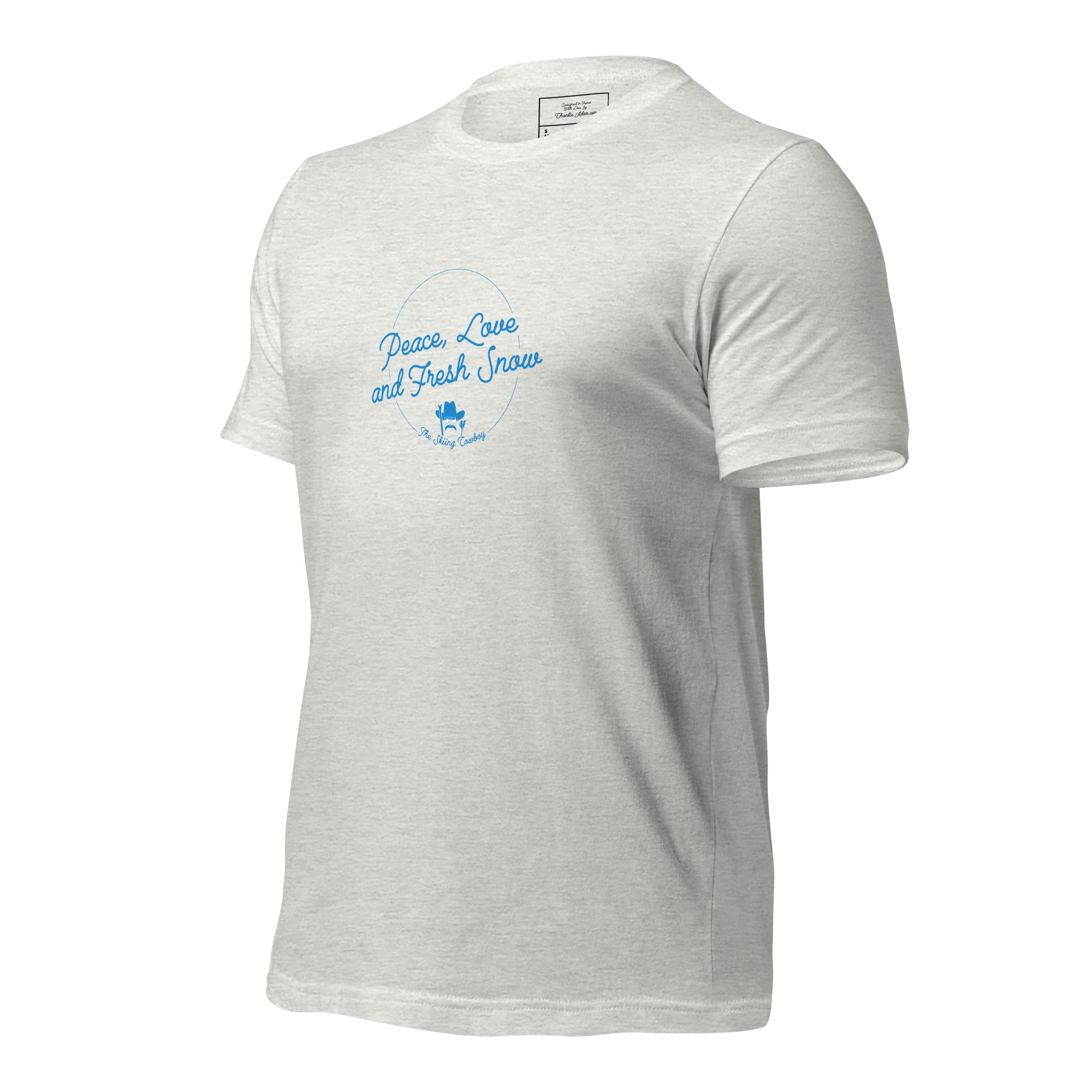 T-shirt en coton unisexe Peace, Love and Fresh Snow sur couleurs claires