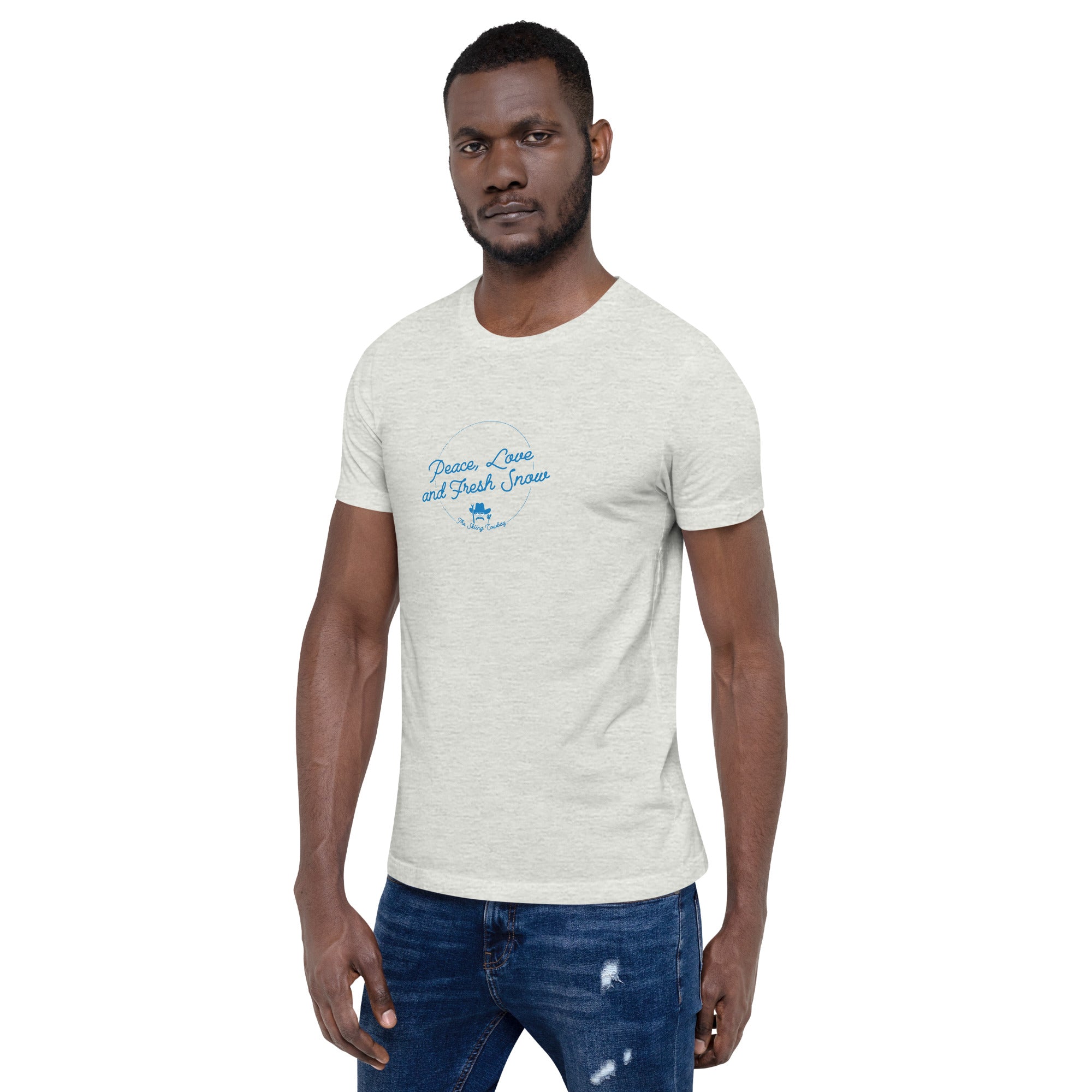 T-shirt en coton unisexe Peace, Love and Fresh Snow sur couleurs claires