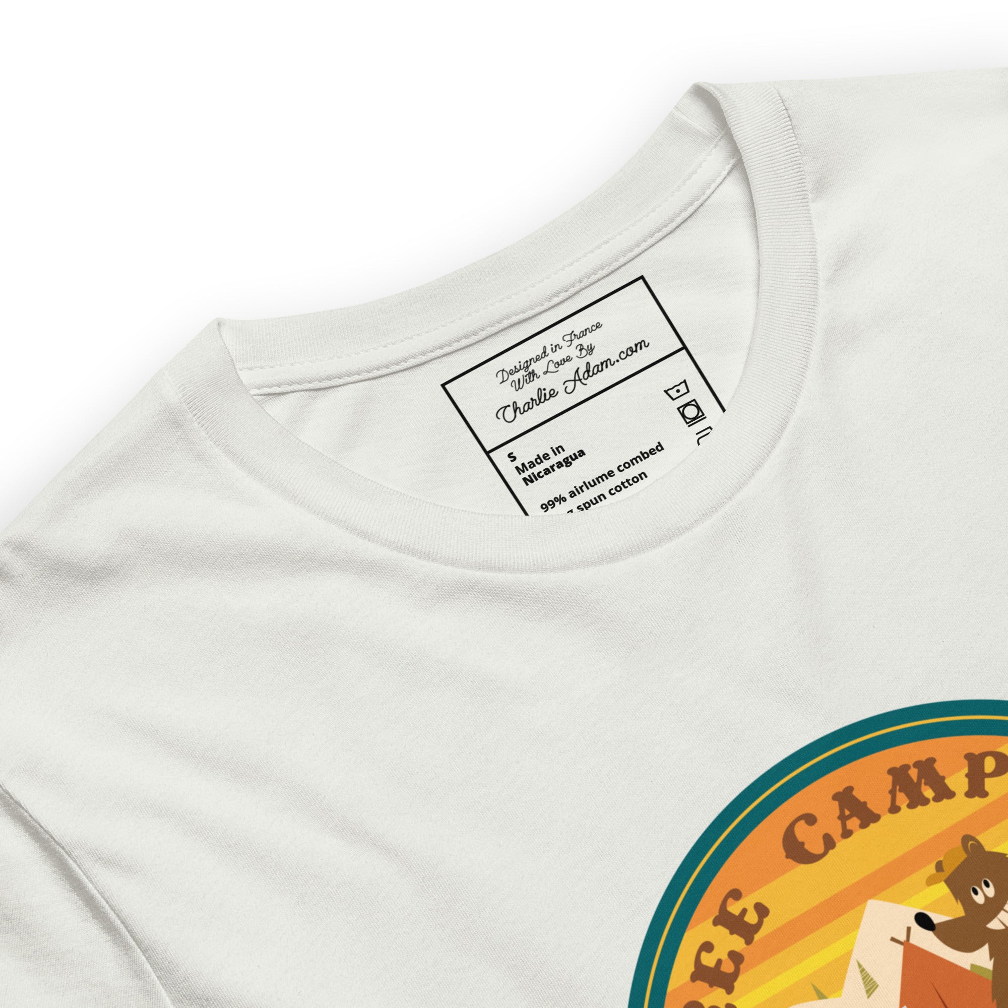 T-shirt en coton unisexe Free Camping is not a crime sur fonds chinés clairs