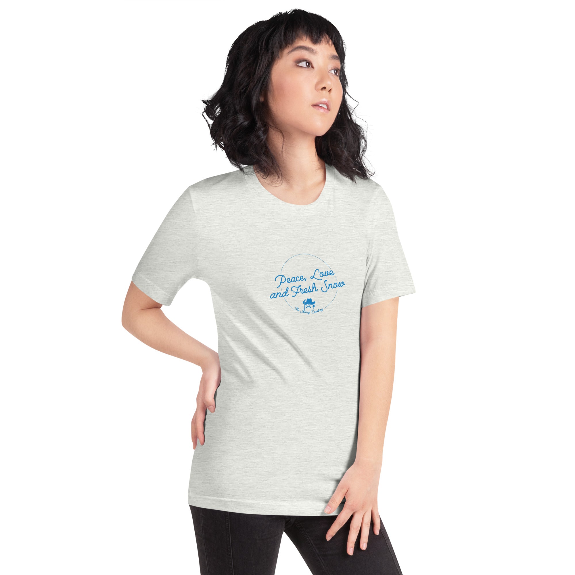 T-shirt en coton unisexe Peace, Love and Fresh Snow sur couleurs claires