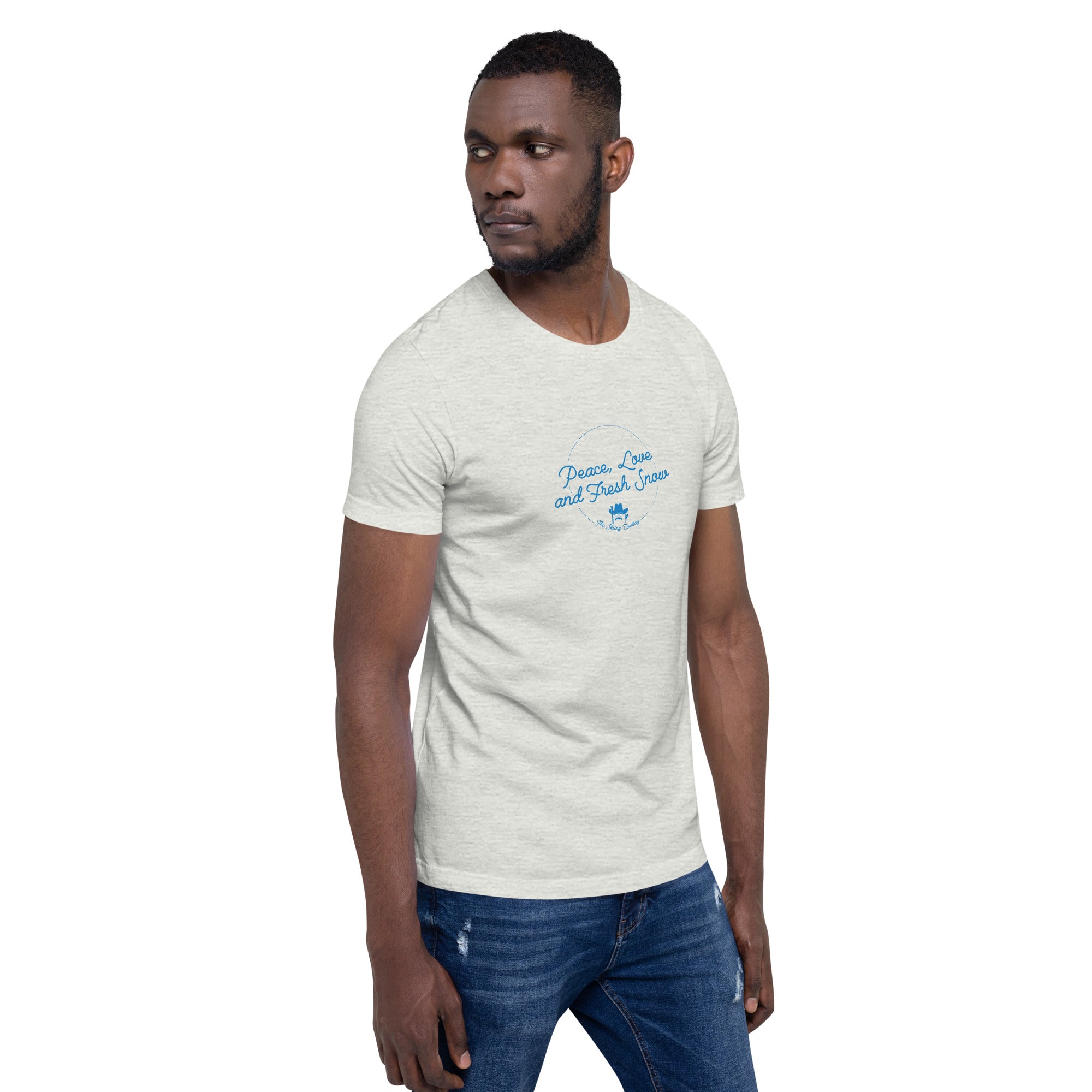 T-shirt en coton unisexe Peace, Love and Fresh Snow sur couleurs claires