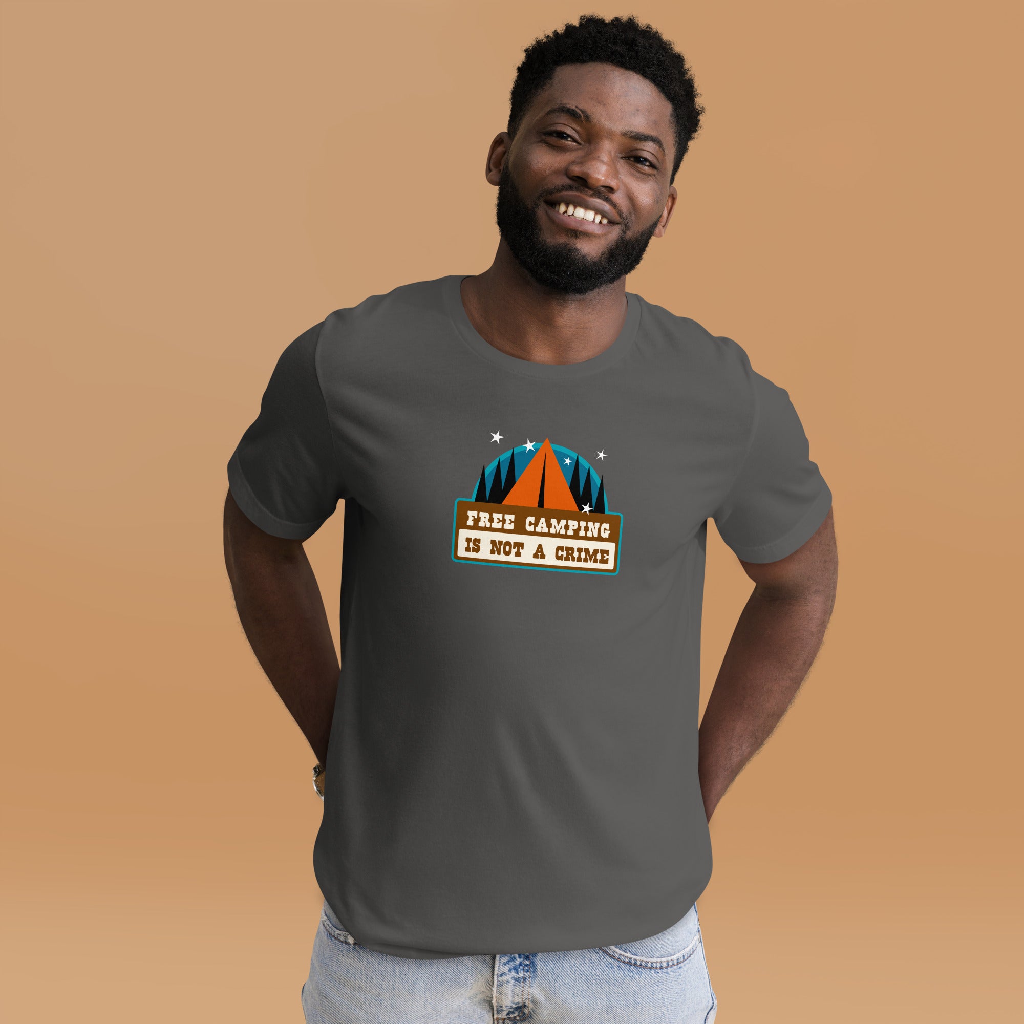 Unisex cotton t-shirt Free Camping is not a Crime on dark colors