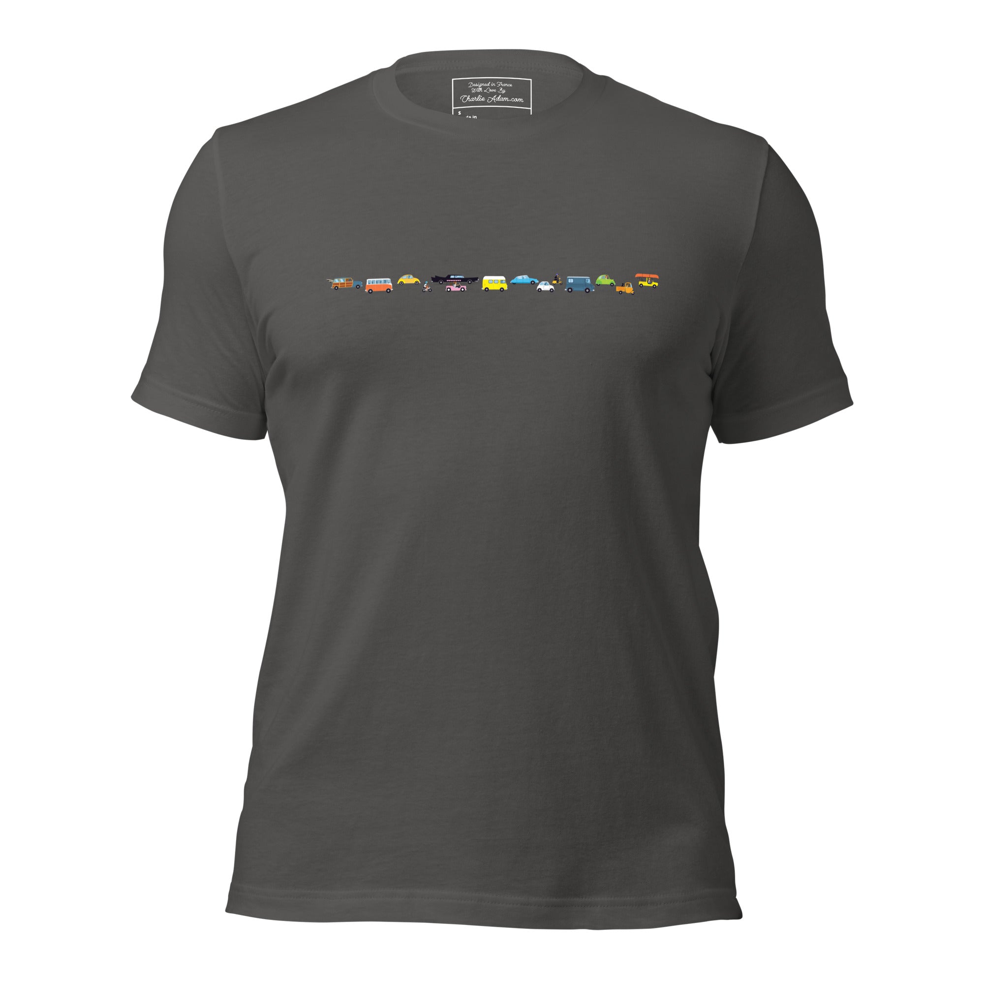 T-shirt en coton unisexe Vintage Cars Traffic Jam sur fond sombre