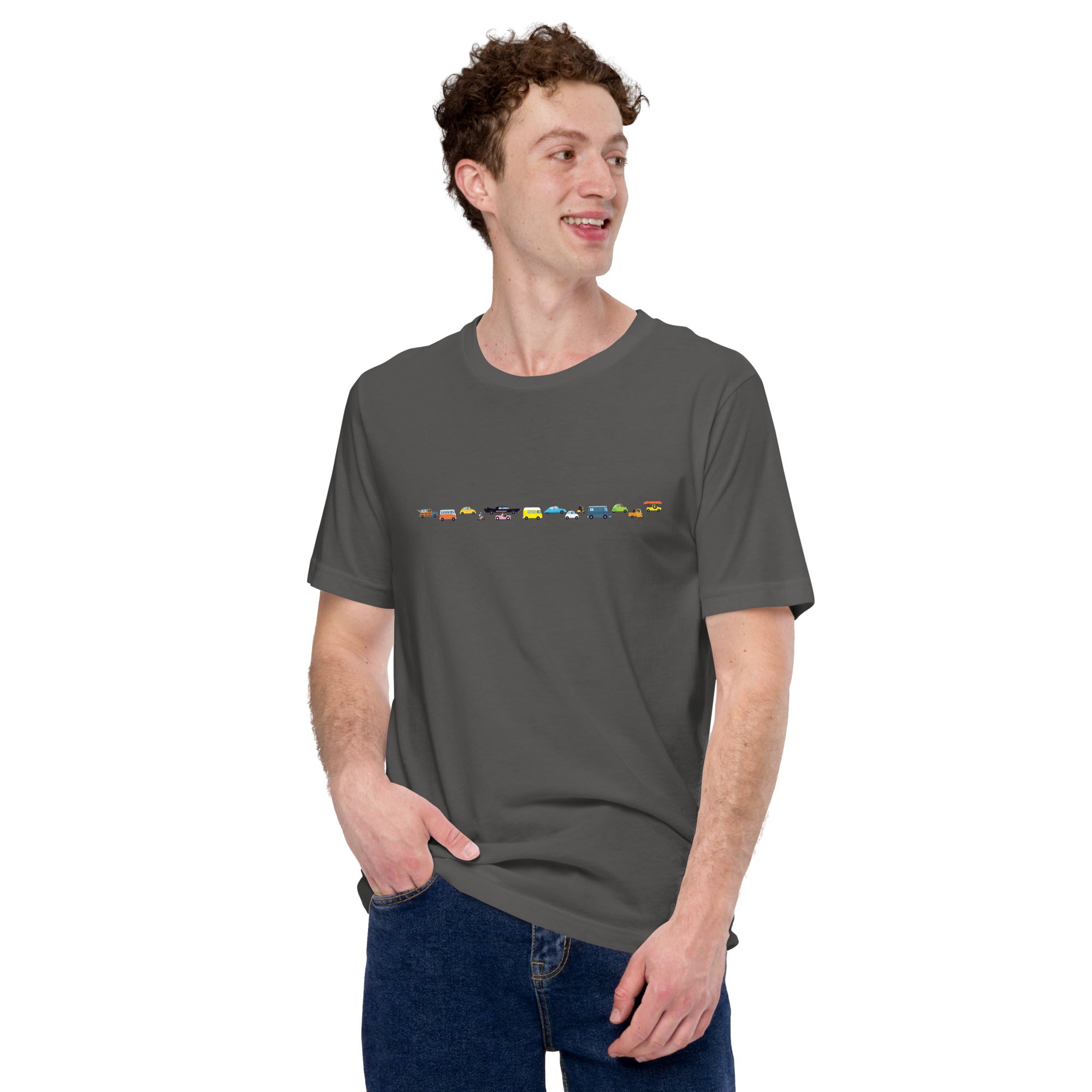 T-shirt en coton unisexe Vintage Cars Traffic Jam sur fond sombre