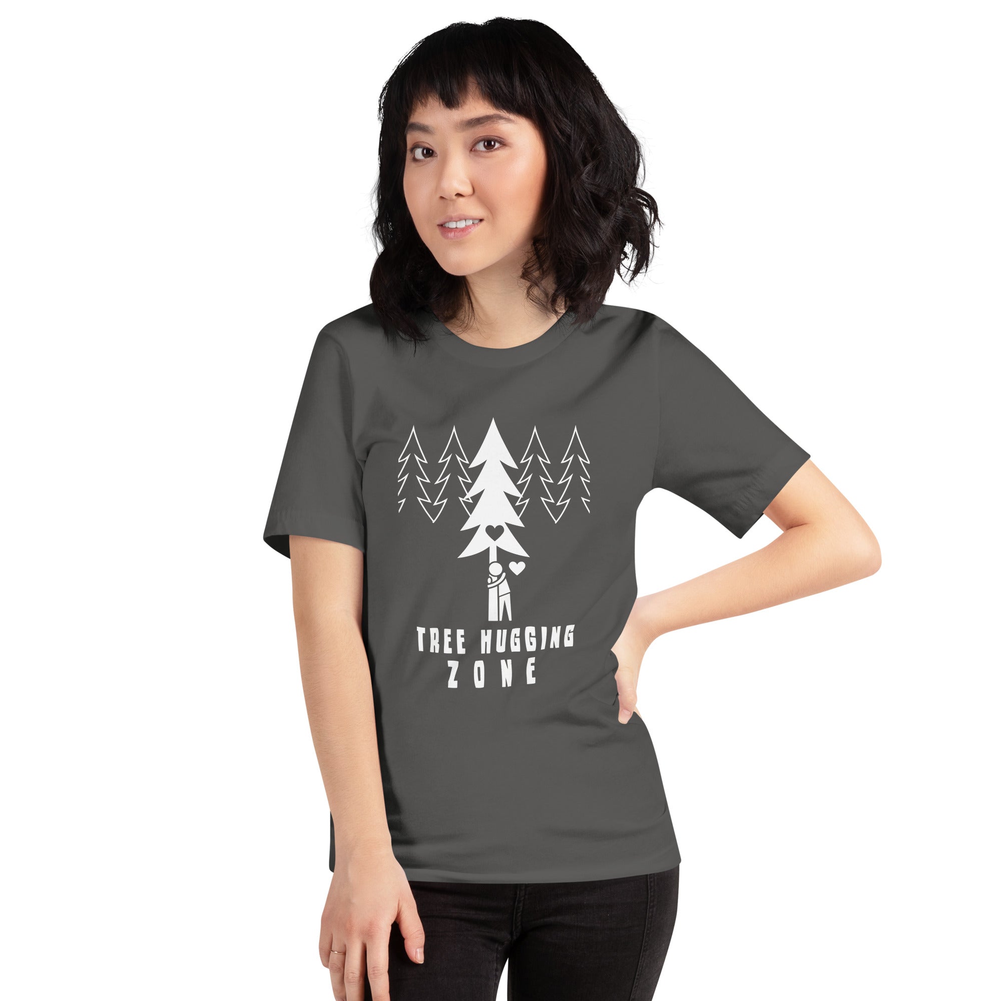 T-shirt en coton unisexe Tree hugging zone sur couleurs foncées