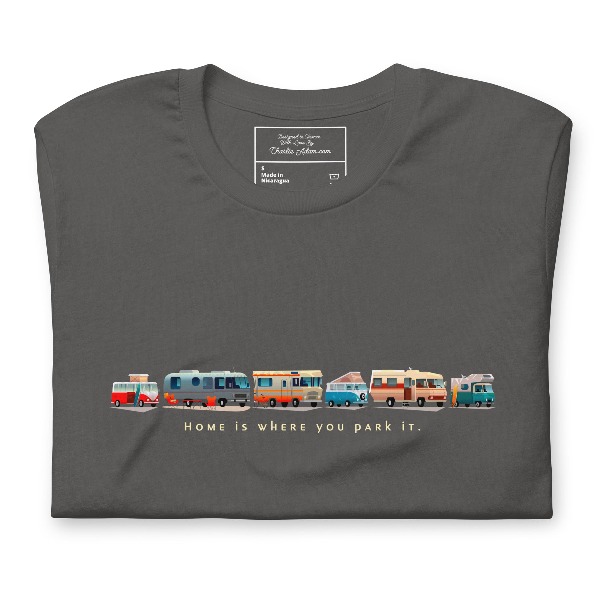 T-shirt en coton unisexe Vintage Campers: Home is where you park it sur couleurs foncées