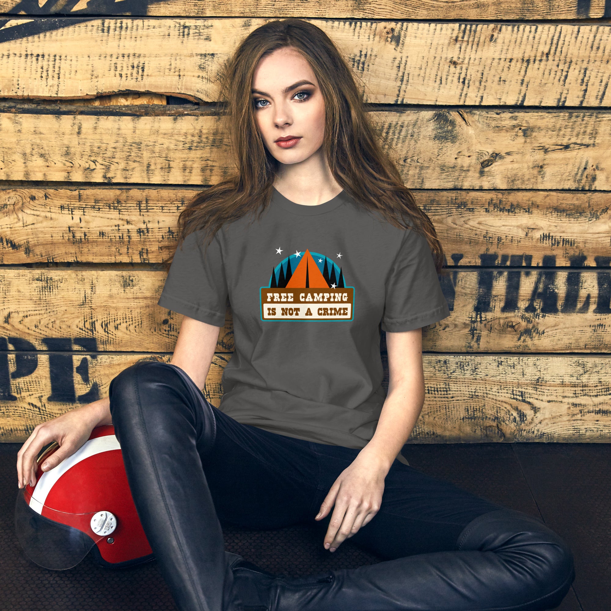 Unisex cotton t-shirt Free Camping is not a Crime on dark colors