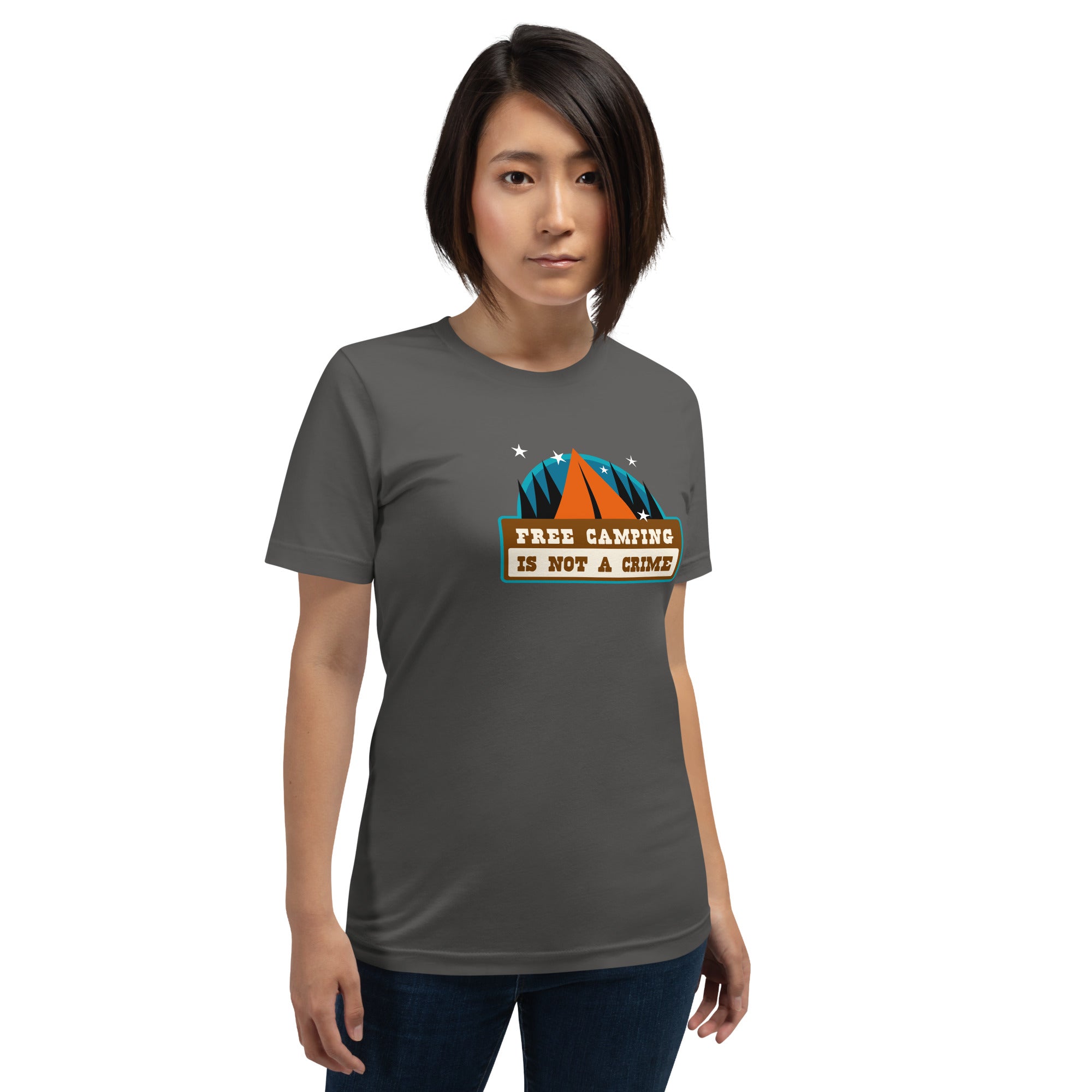 Unisex cotton t-shirt Free Camping is not a Crime on dark colors