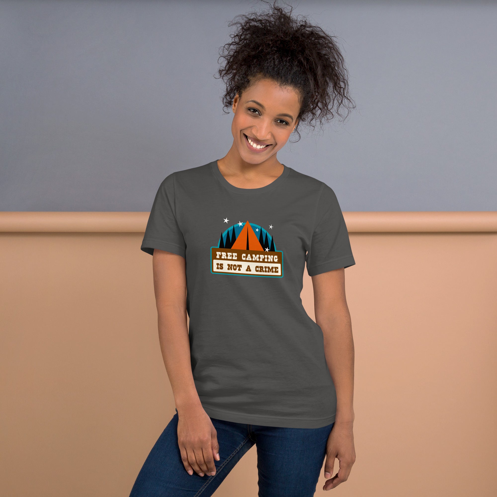 Unisex cotton t-shirt Free Camping is not a Crime on dark colors