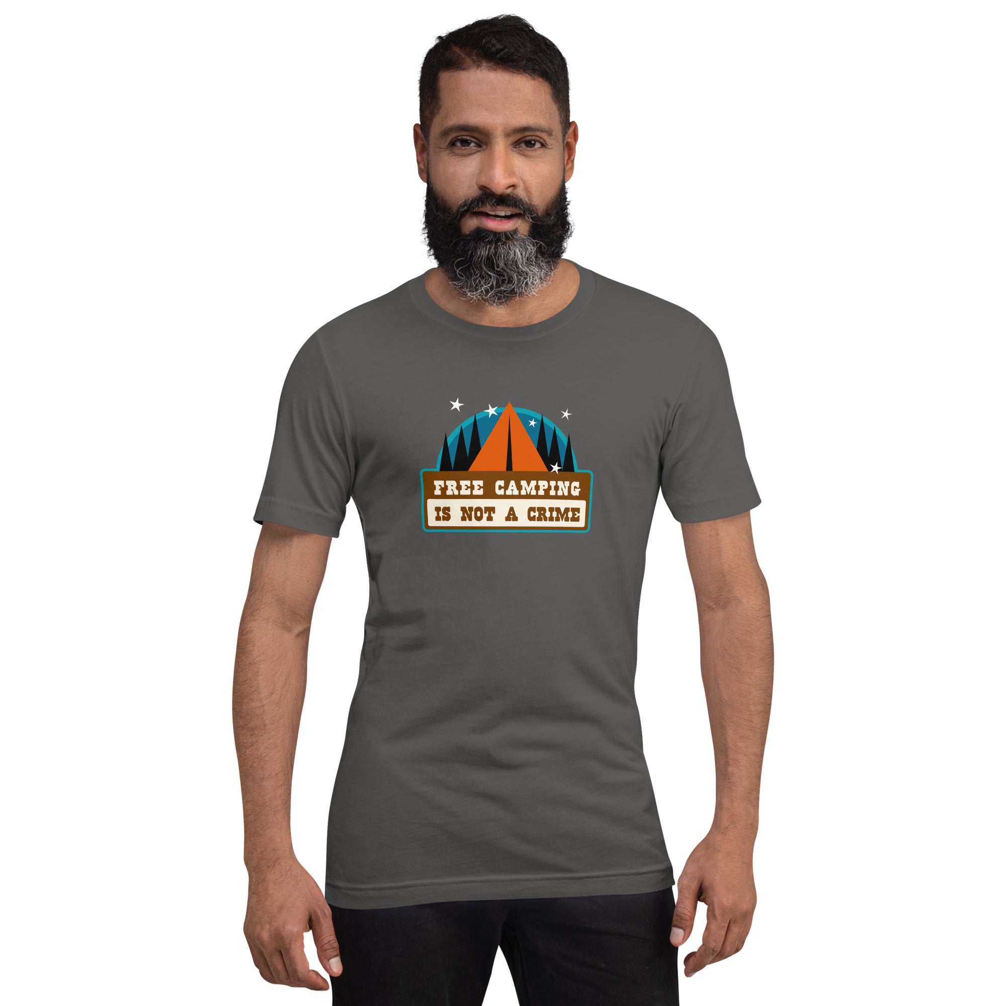 Unisex cotton t-shirt Free Camping is not a Crime on dark colors